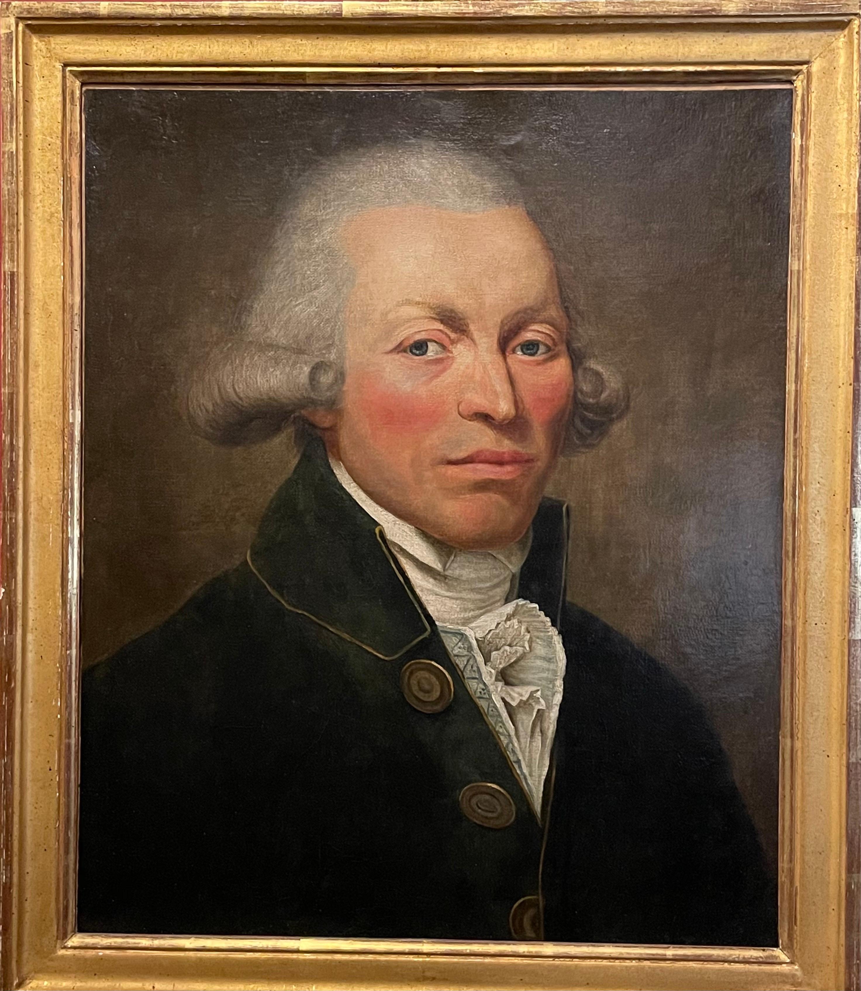 18th Century French Portrait of Distinguished Wigged Gentleman - Framed Oil  - Painting by Unknown