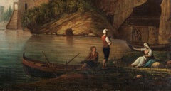 18th Century French School Costal View Oil on Canvas Marine Landscape Blu Yellow