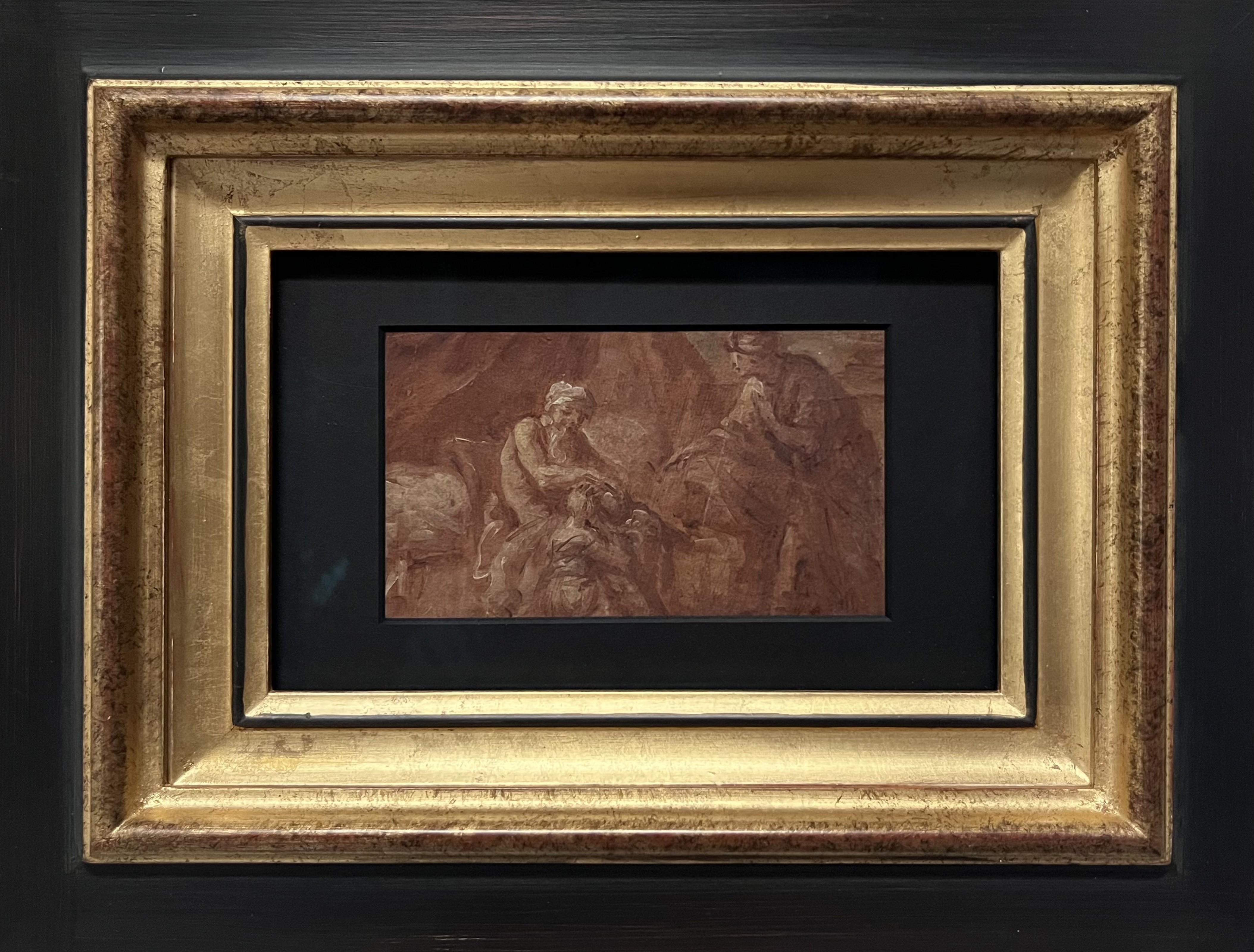 Französische Schule des 18. Jahrhunderts, Jakobs Segen, Öl auf Papier – Painting von Unknown