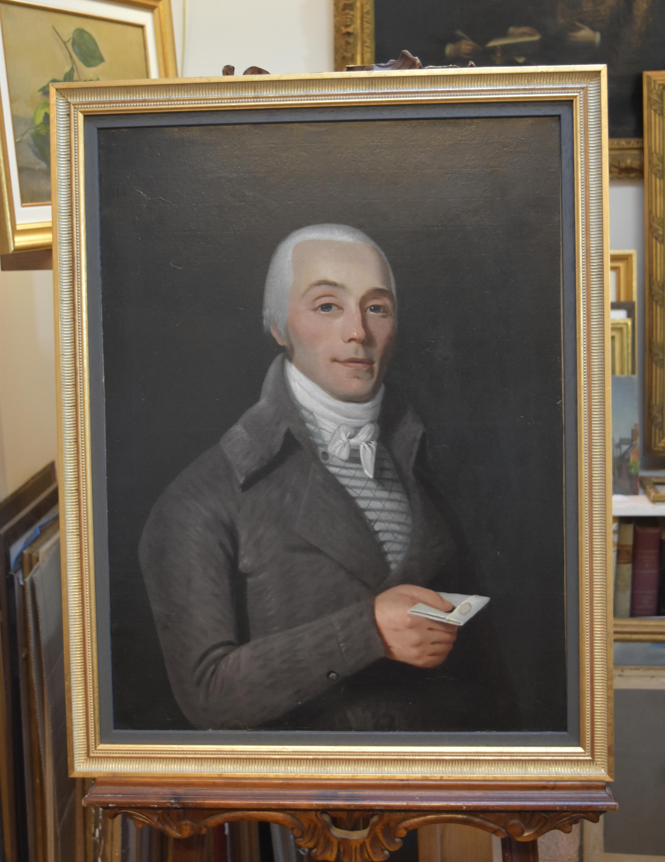 18th century French School
Portrait of a young Gentleman circa 1780
Oil on paper mounted on canvas 
70 x 53 cm
Framed  80 x 62 cm
In good condition, some old tears repaired as visible on the picture. 
Recently cleaned and restored

The model could