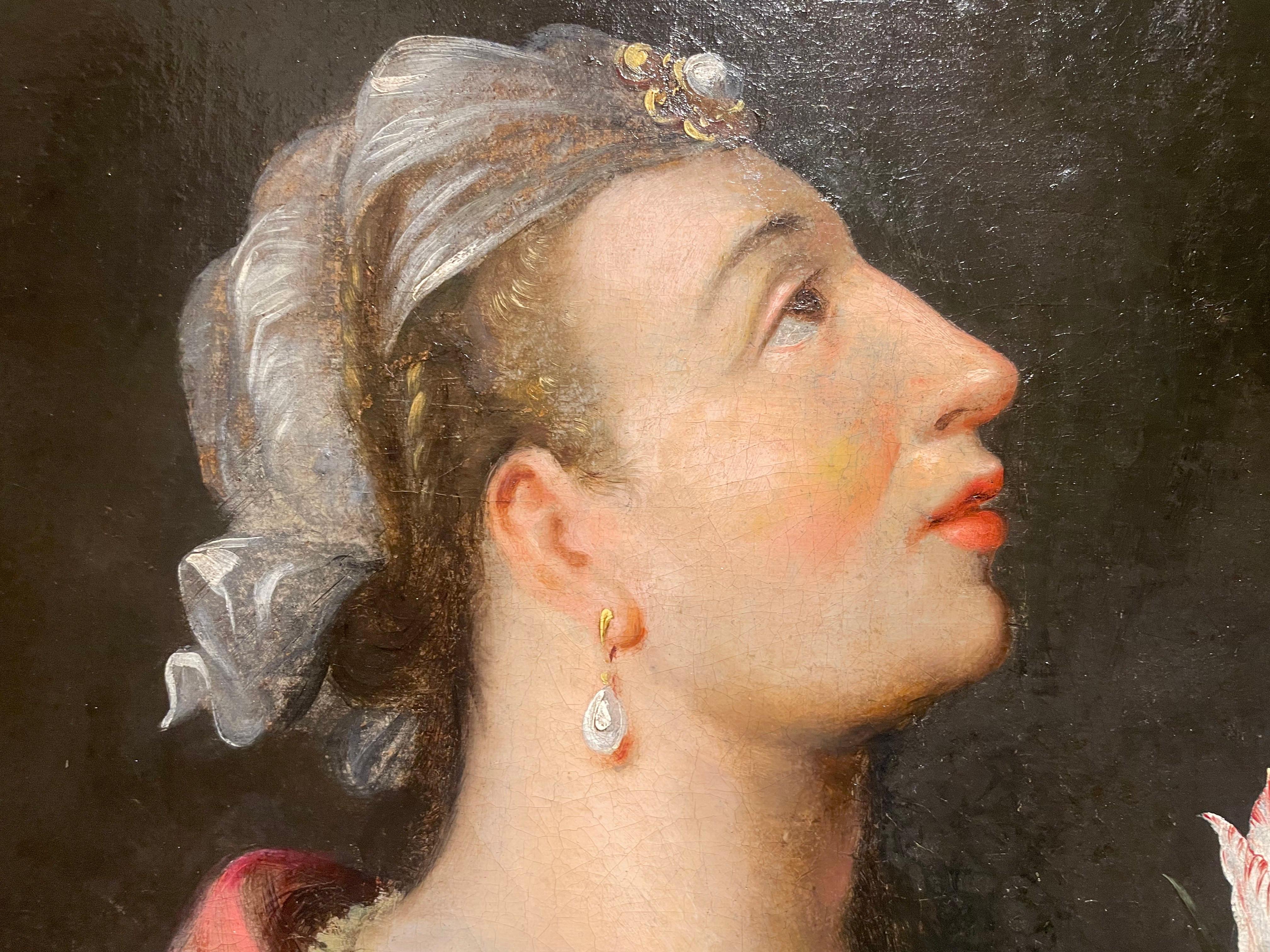 Ritratto di scuola francese del XVIII secolo di un'attrice con fiori in vendita 5
