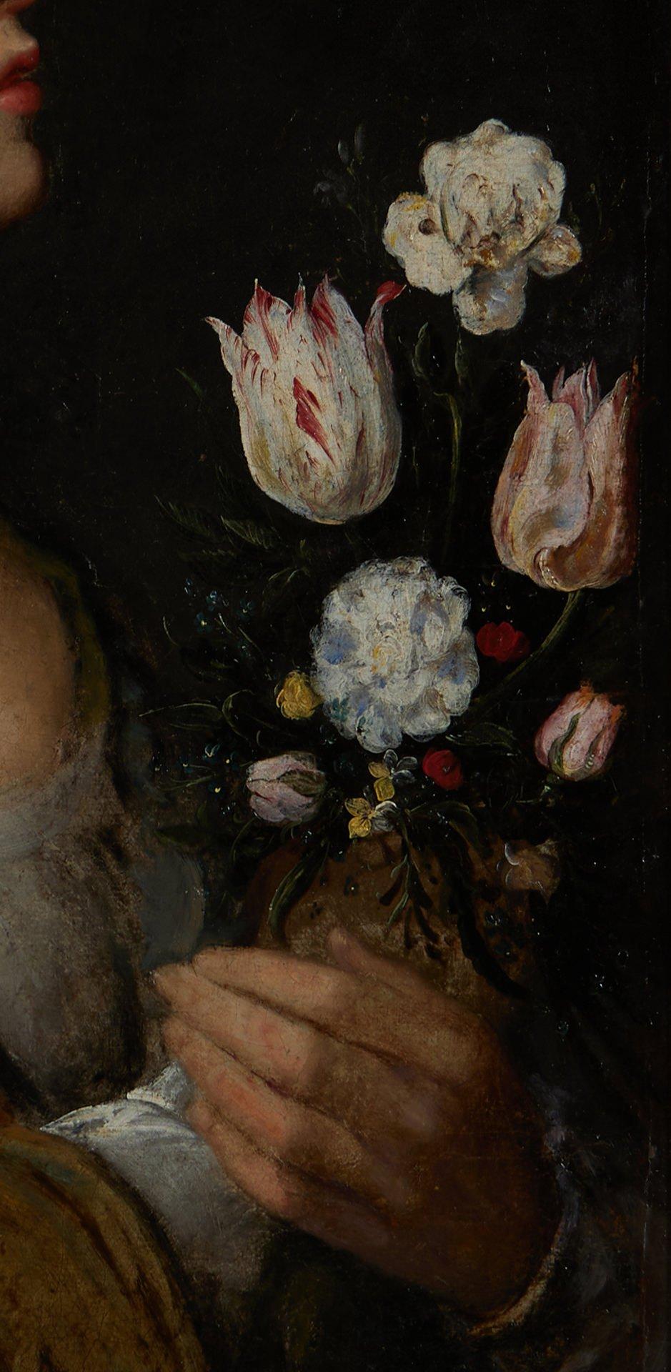Ritratto di scuola francese del XVIII secolo di un'attrice con fiori - Painting Scuola francese di Unknown