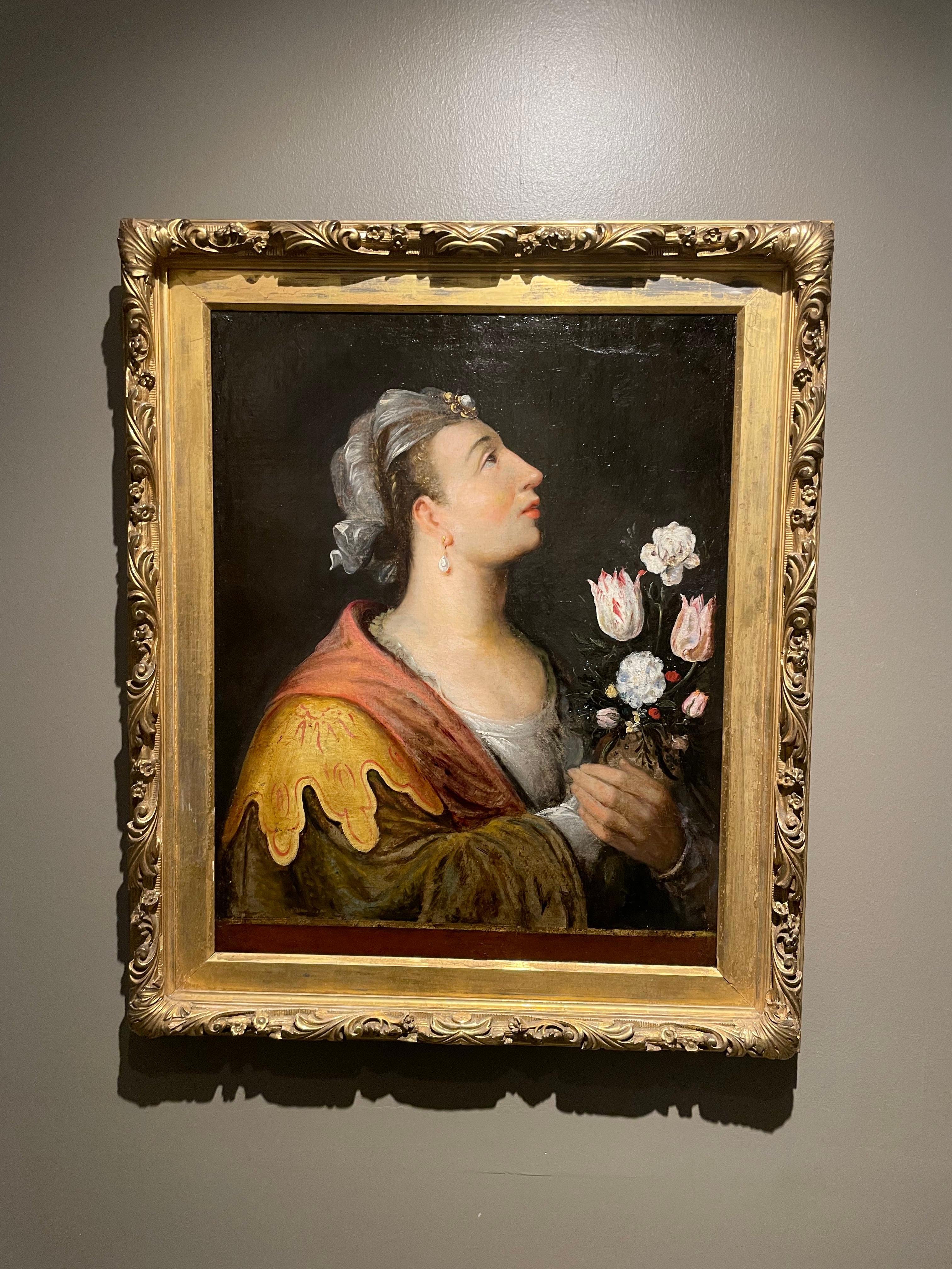 Ritratto di scuola francese del XVIII secolo di un'attrice con fiori in vendita 1