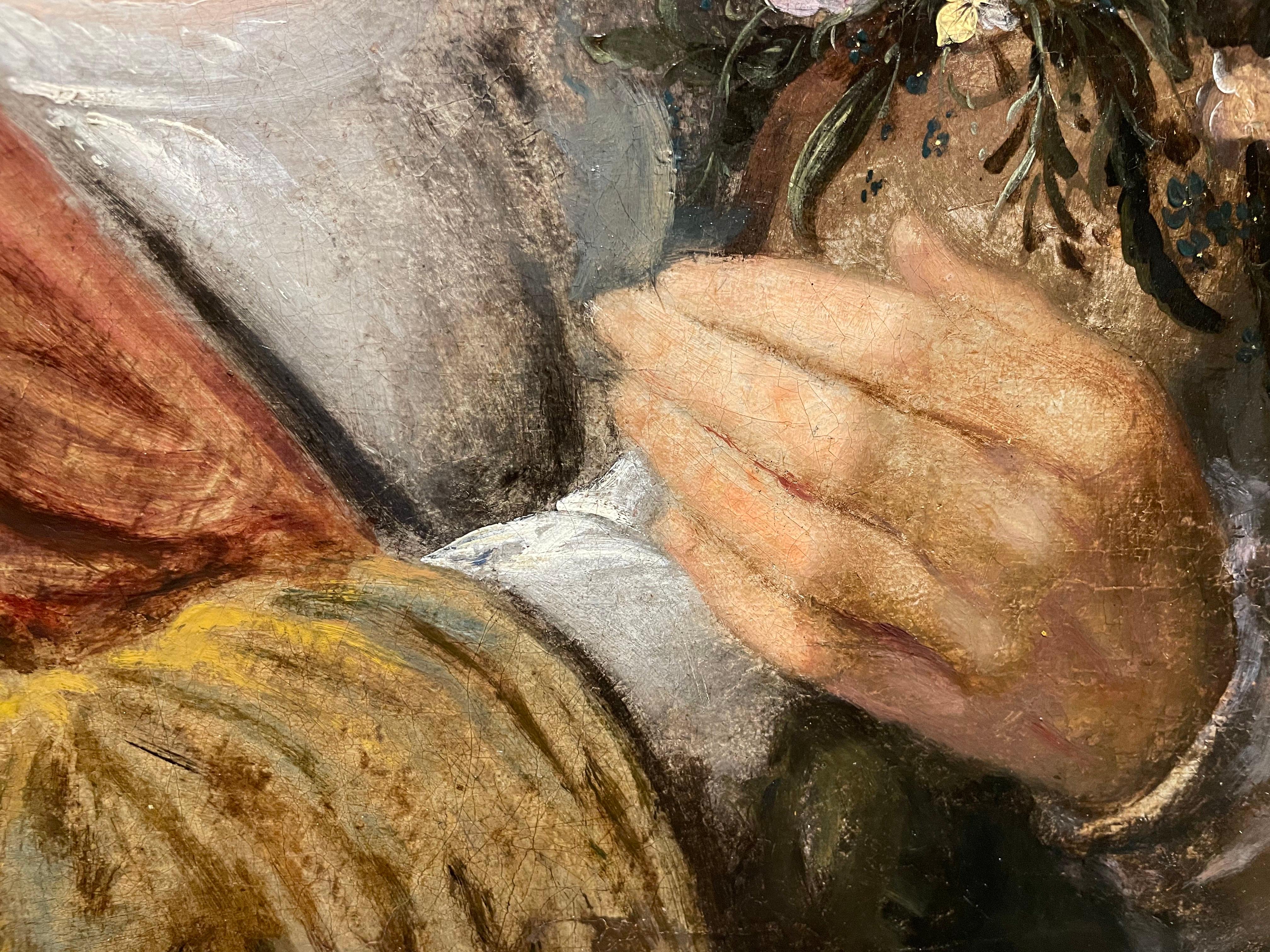 Ritratto di scuola francese del XVIII secolo di un'attrice con fiori in vendita 4