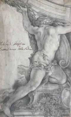 18th Century Frieze or Ceiling Design Original Pencil Drawing Bacchus
