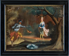 18th century German figure painting - Knight - Oil on glass Old masters