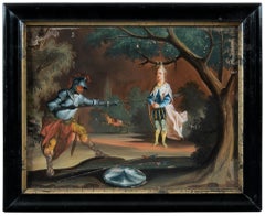 18th century German figure painting - Knight - Oil on glass Old masters