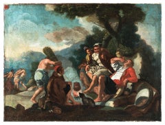 18th century Italian figure painting - Drunk feast - Oil on canvas Italy 