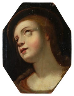 18th century Italian figure painting - Head sketch - Oil on panel Italy Baroque
