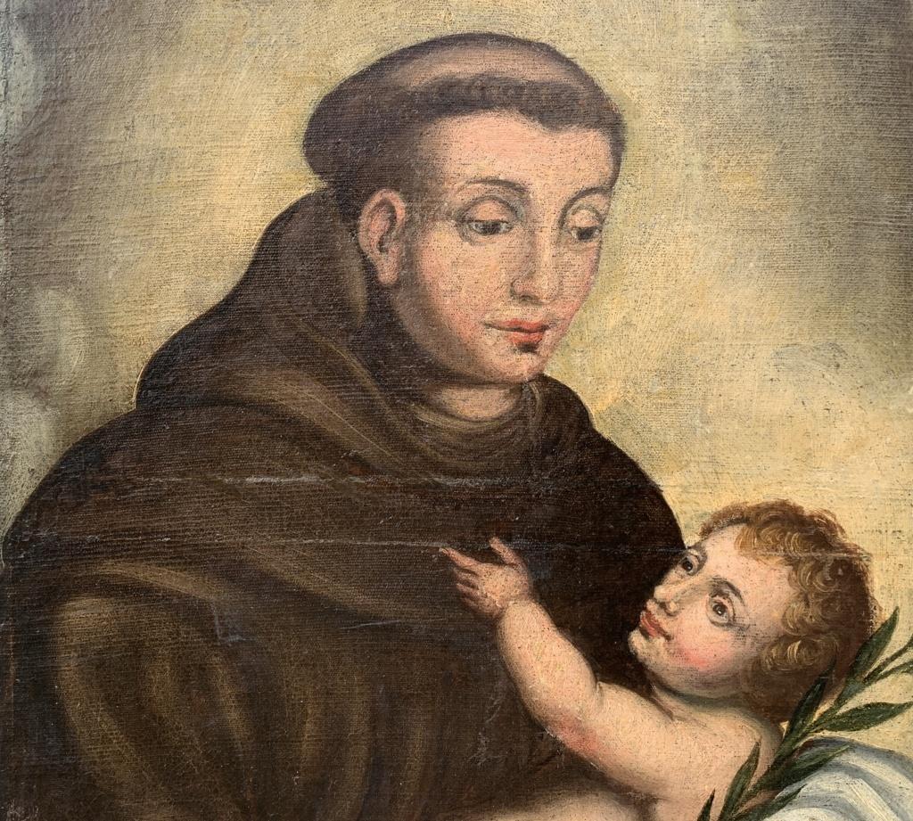 18th century Italian figure painting - Saint Anthony of Padua with Child - Rococo Painting by Unknown