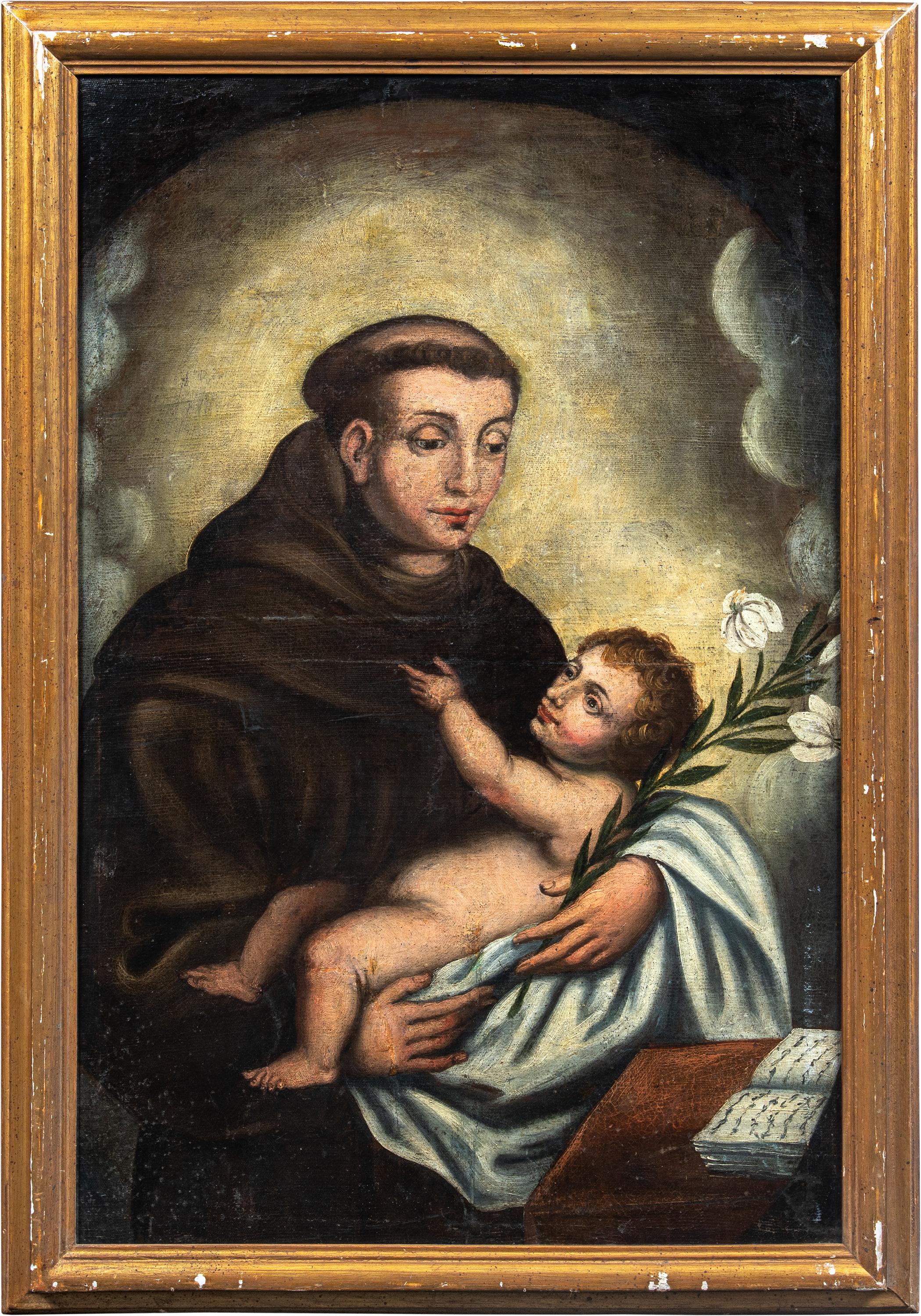 Unknown Landscape Painting - 18th century Italian figure painting - Saint Anthony of Padua with Child