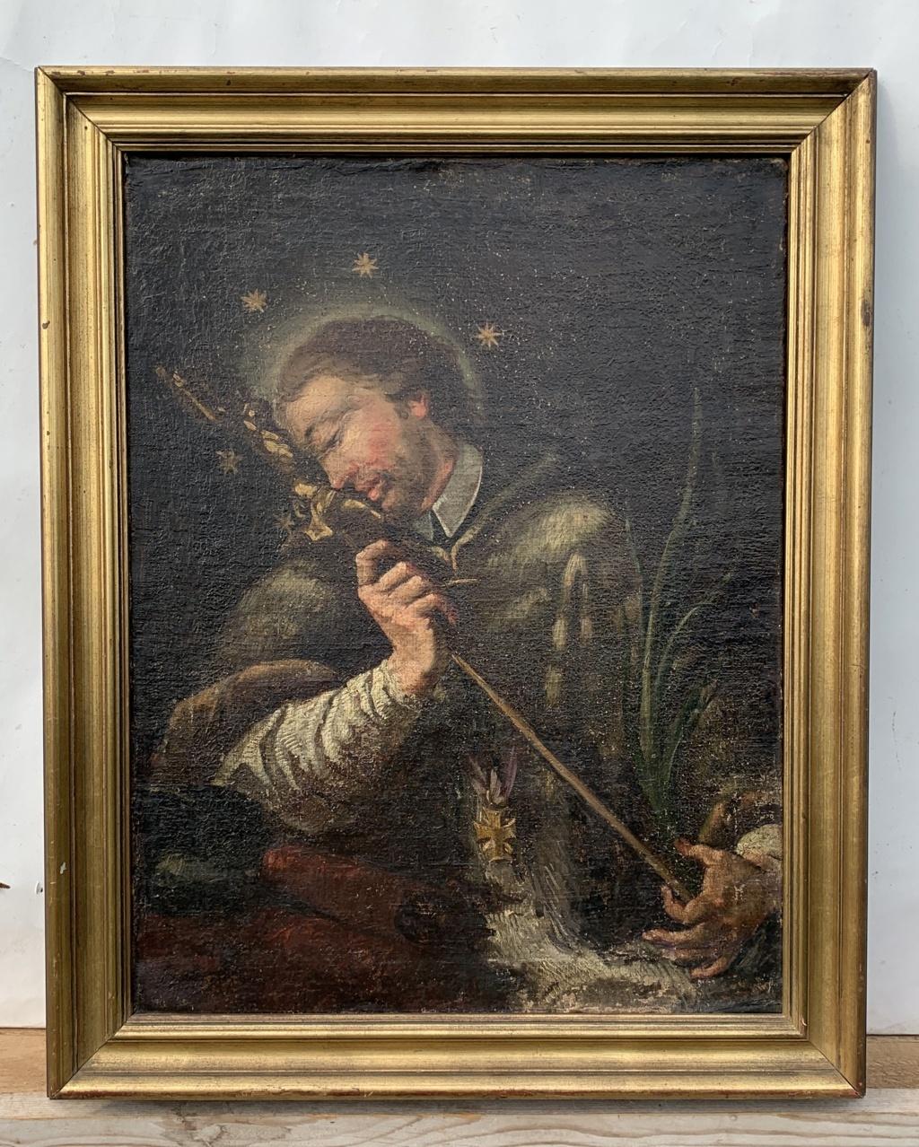 Antique Italian painter -  18th century figure painting - Saint crucifix  - Painting by Unknown