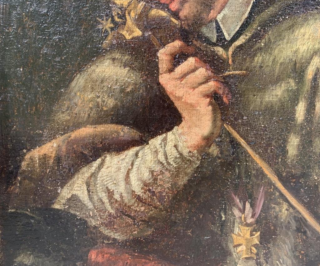Italian painter (18th century) - Saint with crucifix.

65 x 50 cm without frame, 78 x 64 cm with frame.

Antique oil painting on canvas, in a gilded wooden frame.

Condition report: Lined canvas. Good state of conservation of the pictorial surface,