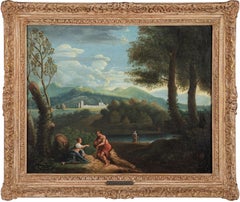 18th century Italian landscape painting - Figures Rome - Oil on canvas Italy