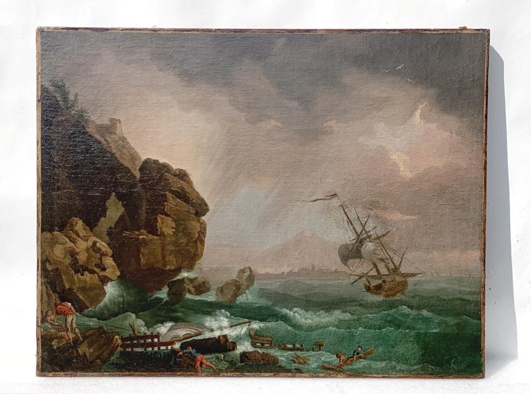 18th century Italian landscape painting - Sea view - Oil on canvas - Painting by Unknown