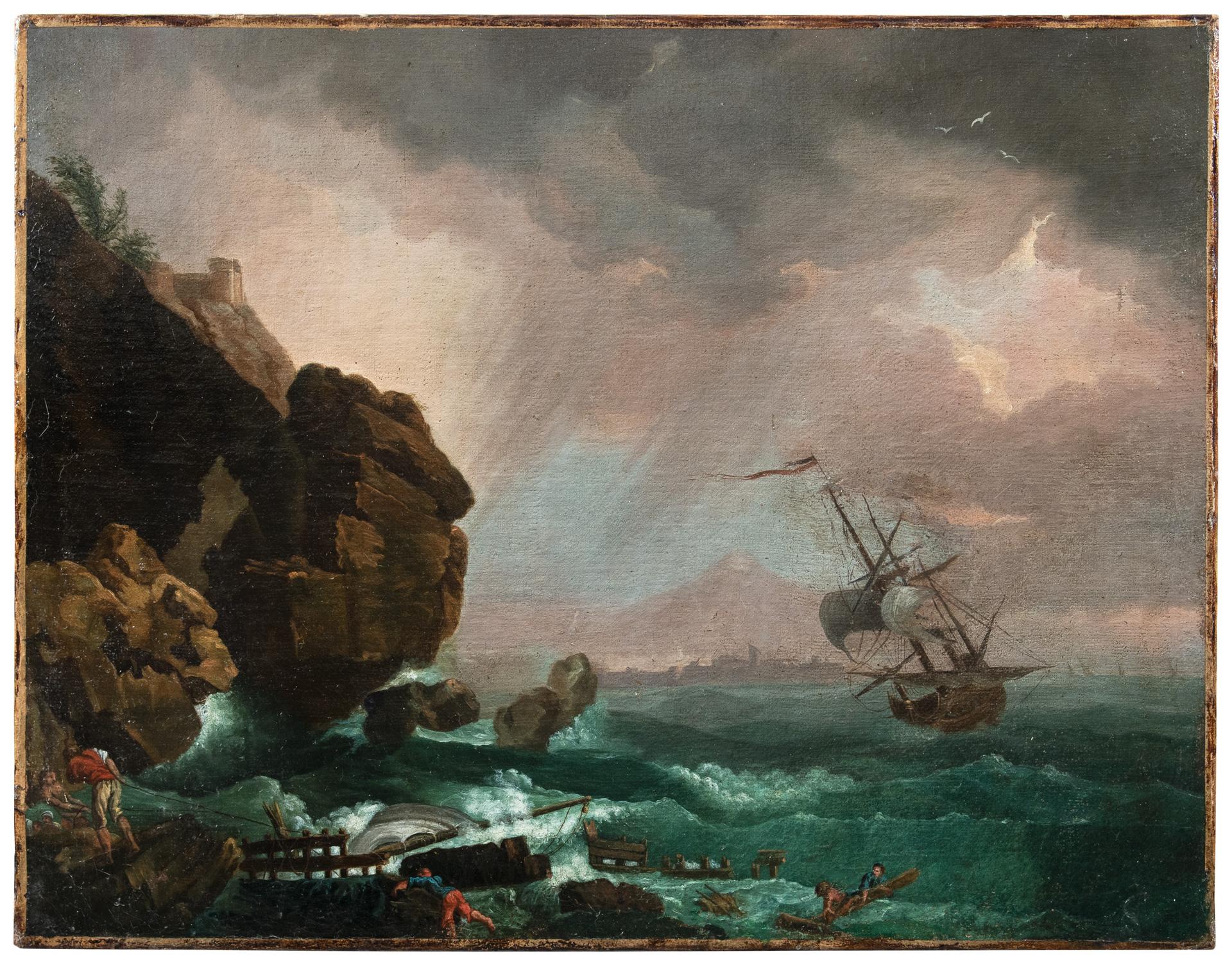 Unknown Landscape Painting - 18th century Italian landscape painting - Sea view - Oil on canvas