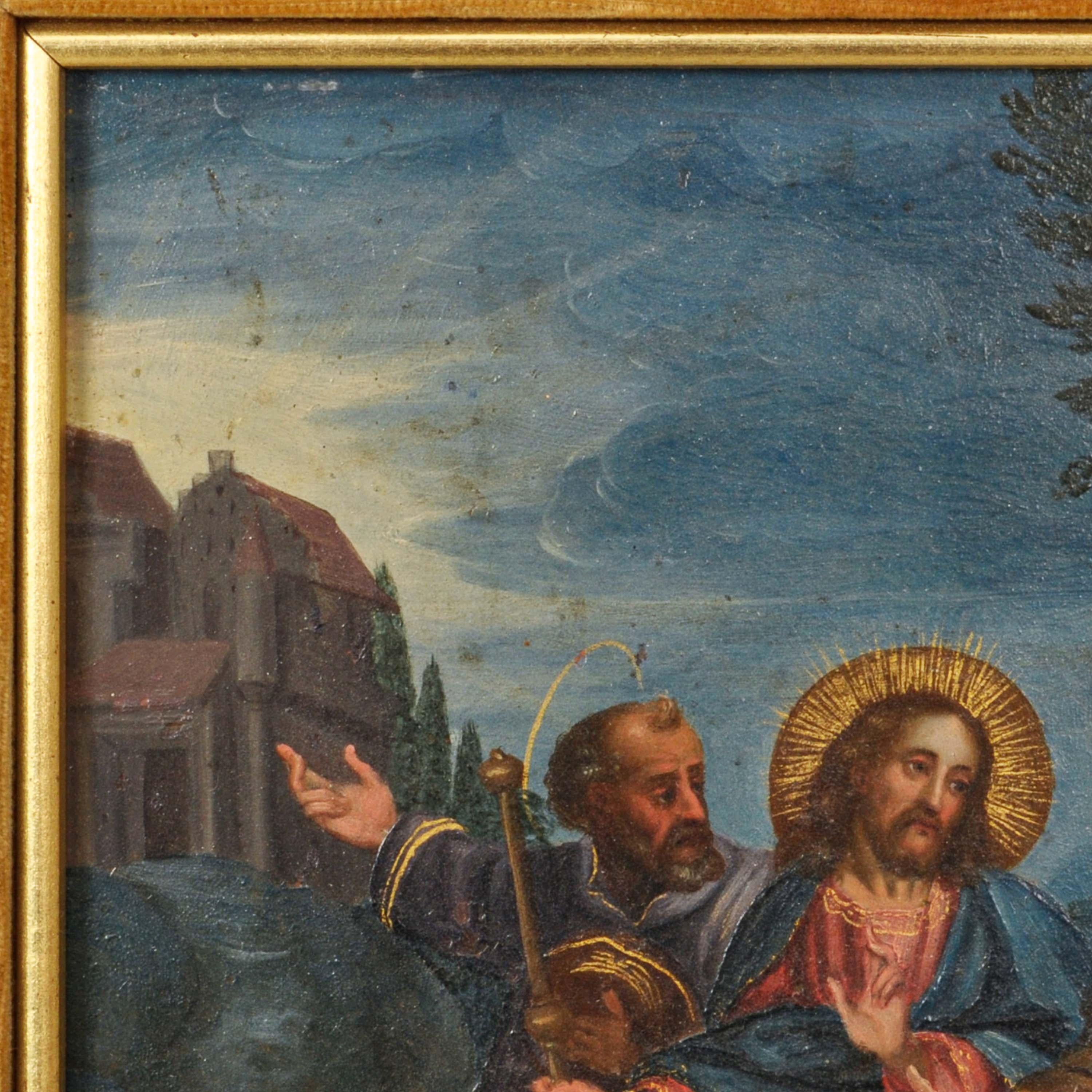 Pintura al temple sobre tabla de un antiguo maestro italiano del siglo XVIII 