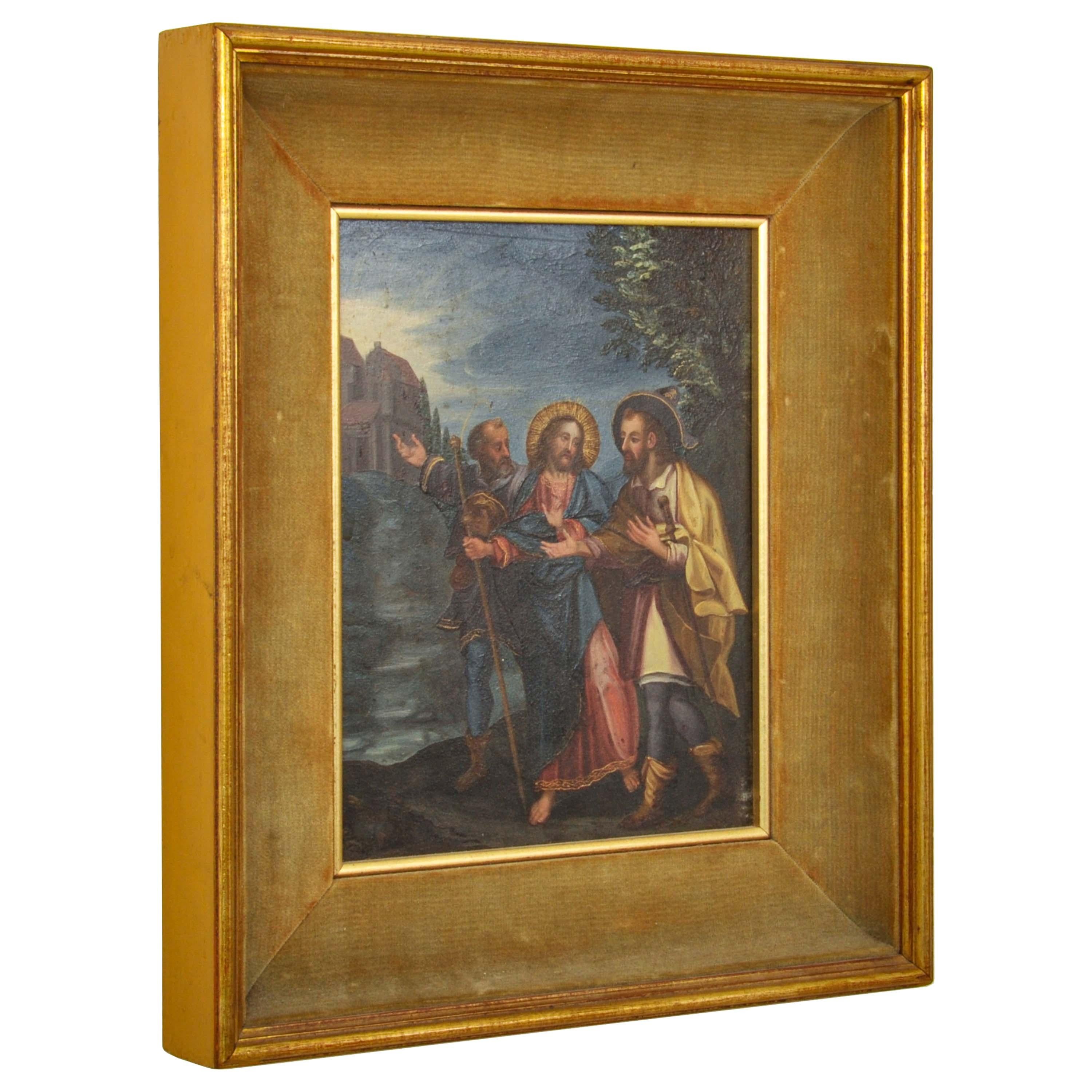 Pintura al temple sobre tabla de un antiguo maestro italiano del siglo XVIII 