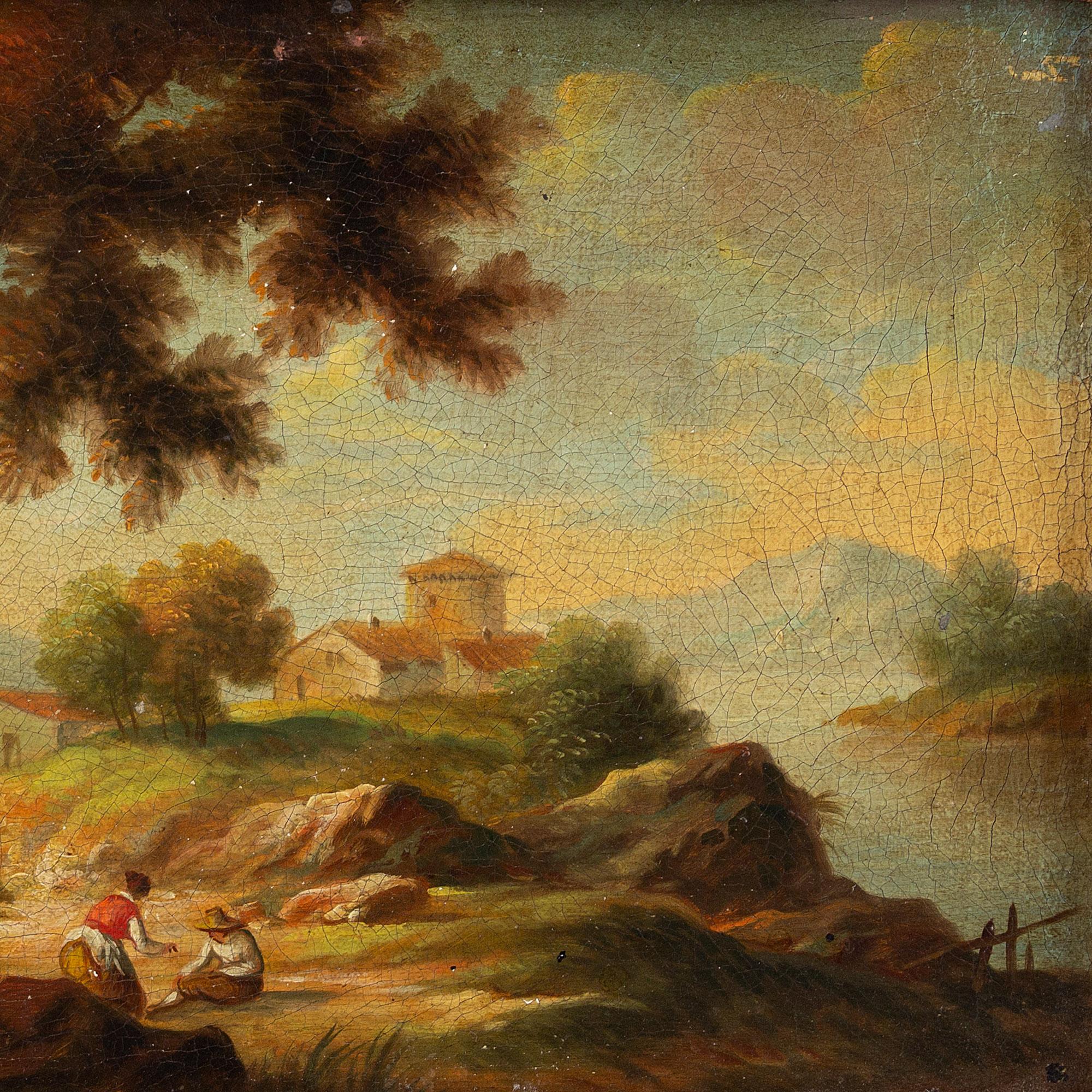 18th-Century Italian School Landscape With Figures, Oil Painting 1