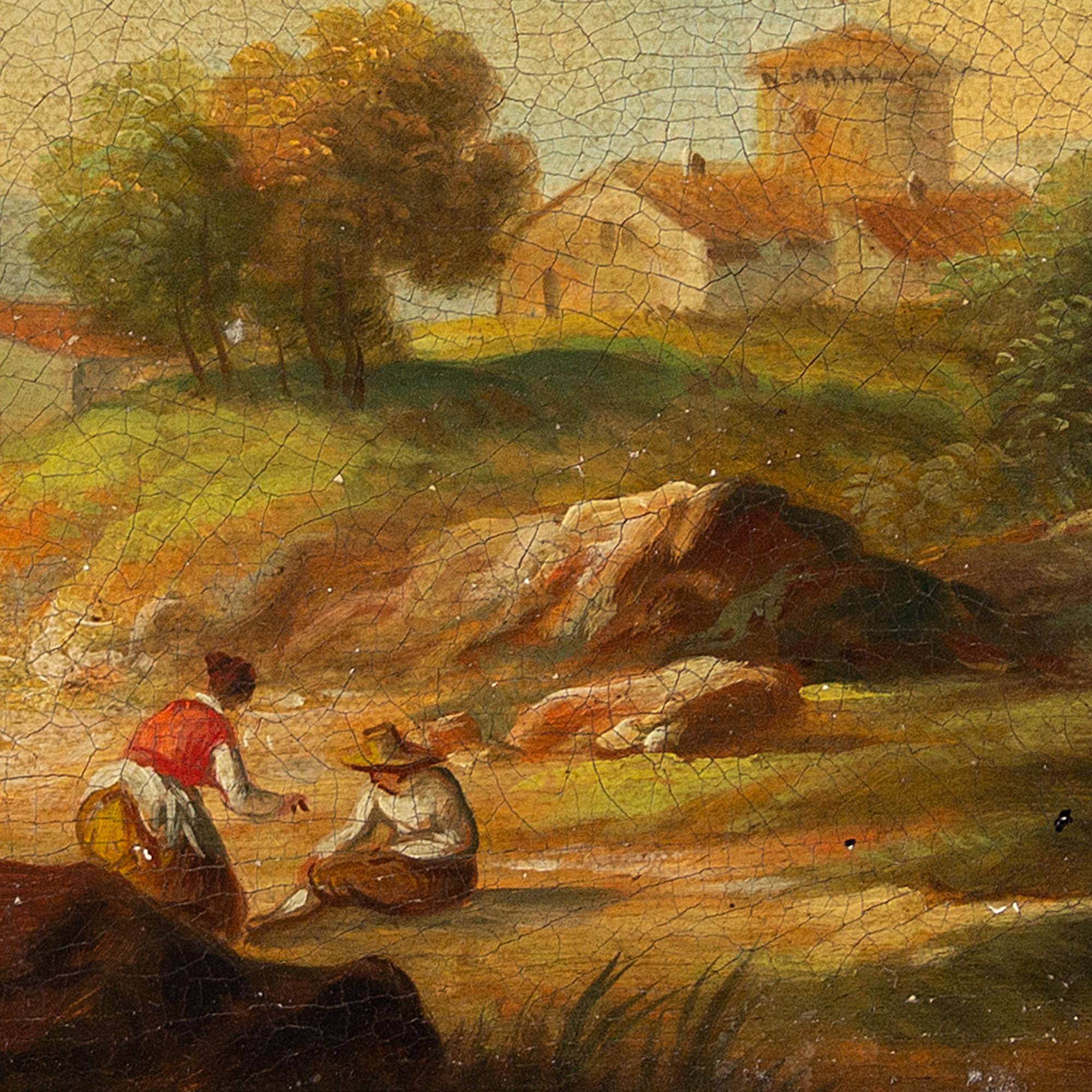 18th-Century Italian School Landscape With Figures, Oil Painting 2