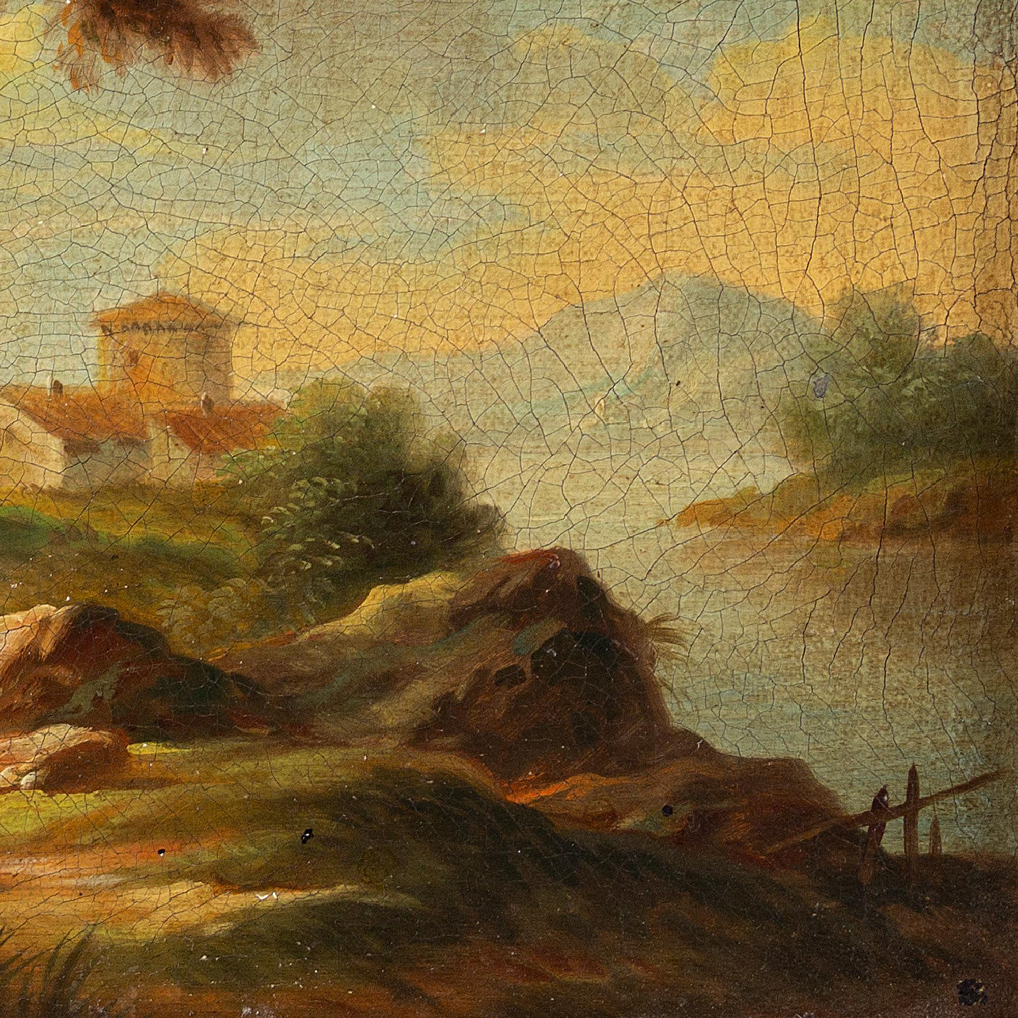 18th-Century Italian School Landscape With Figures, Oil Painting 4