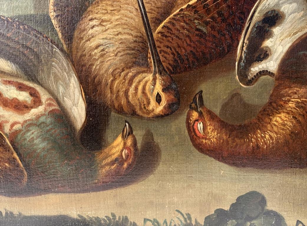 18th century Italian still life painting - Birds figures - oil on canvas Animal - Brown Still-Life Painting by Unknown