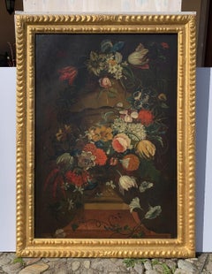 Antiquités - Nature morte - peinture italienne du 18e siècle - vase à fleurs