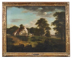 18th Century Landscape Flemish School Nature Oil on Canvas Green White Brown
