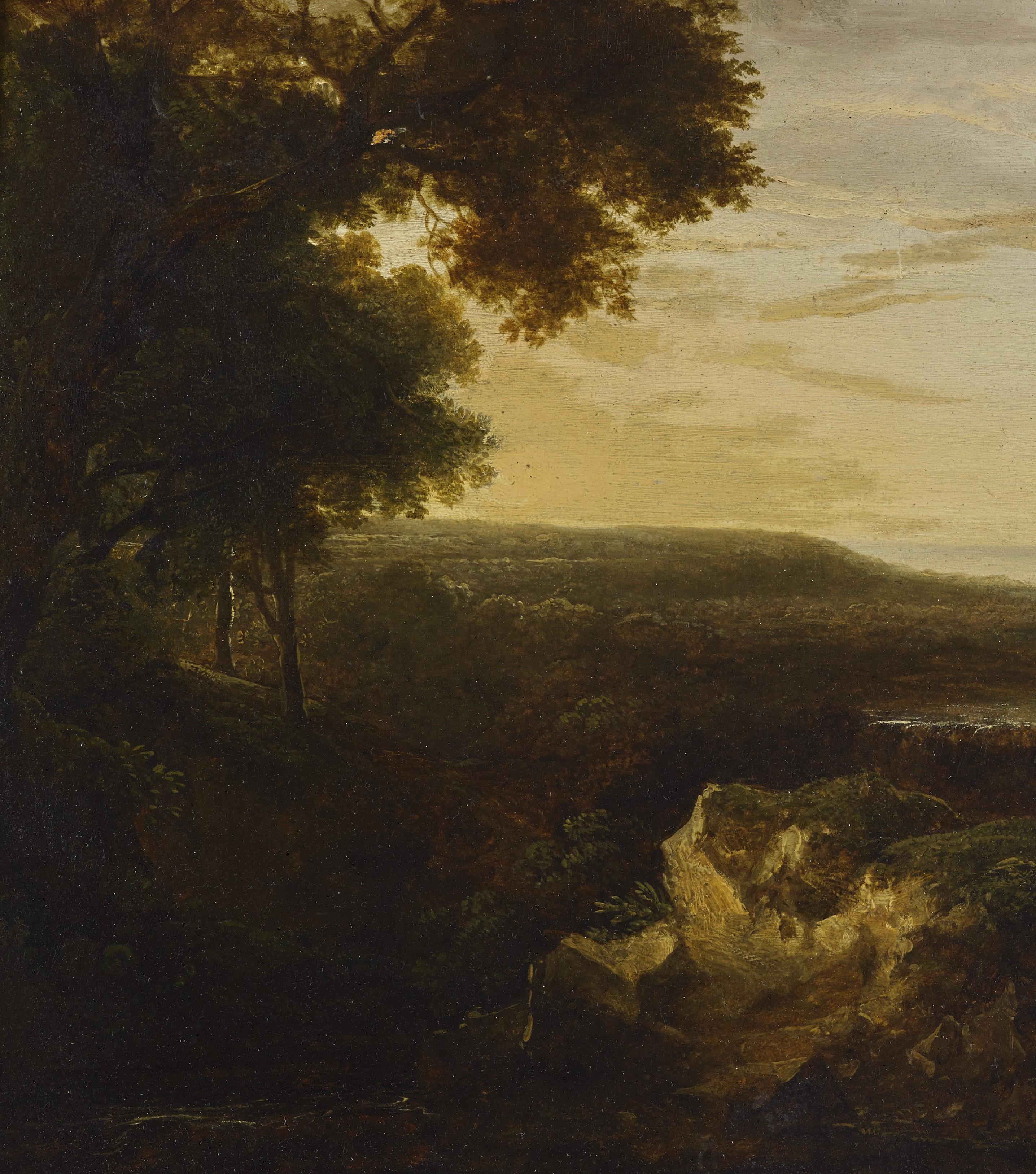 18th Century Landscape Flemish School Nature Wayfarers Oil on Canvas Green  For Sale 1