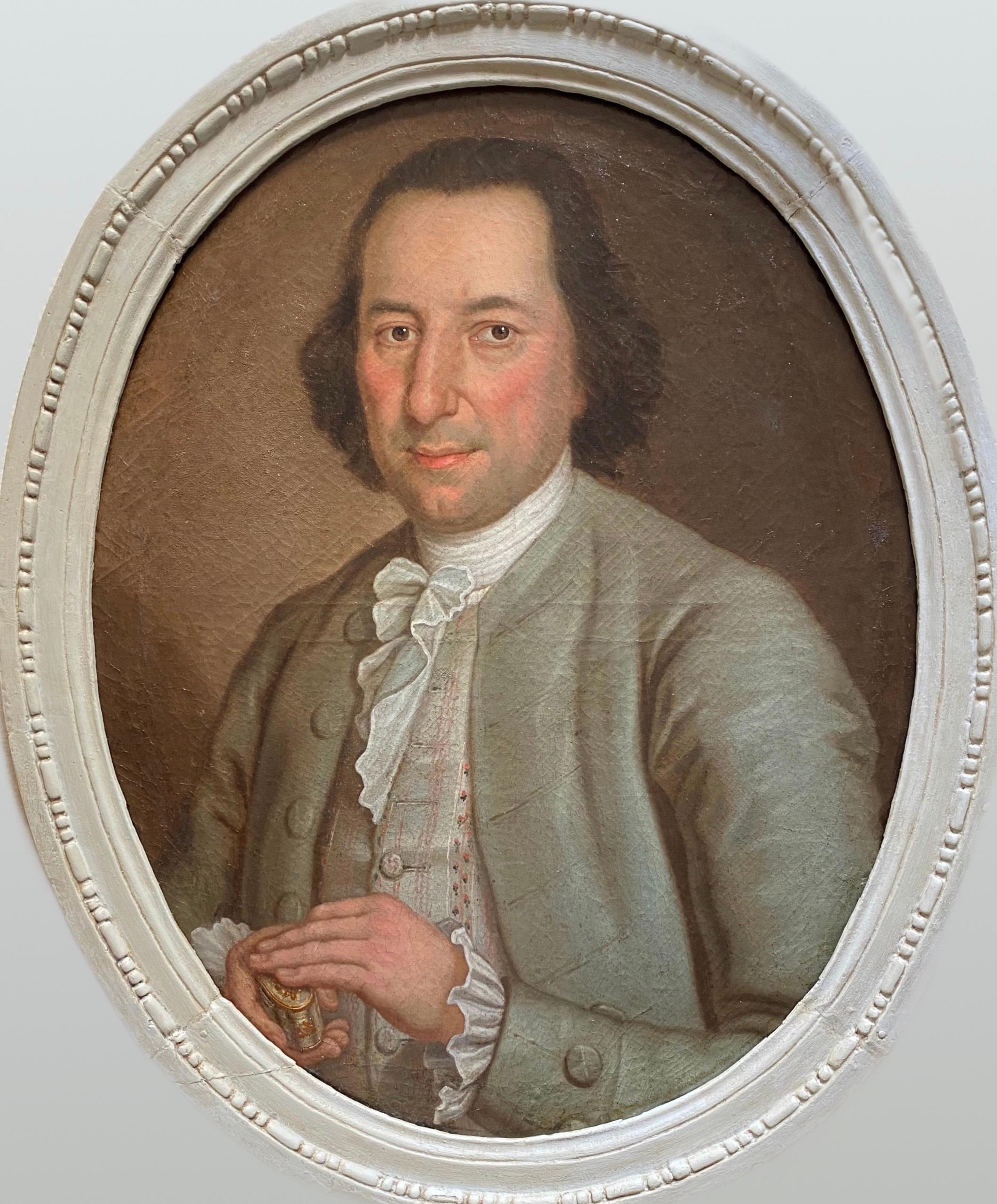 Unknown Portrait Painting - Portrait of an aristocrat with a precious box, ca 1770, Louis XV enlightenment 