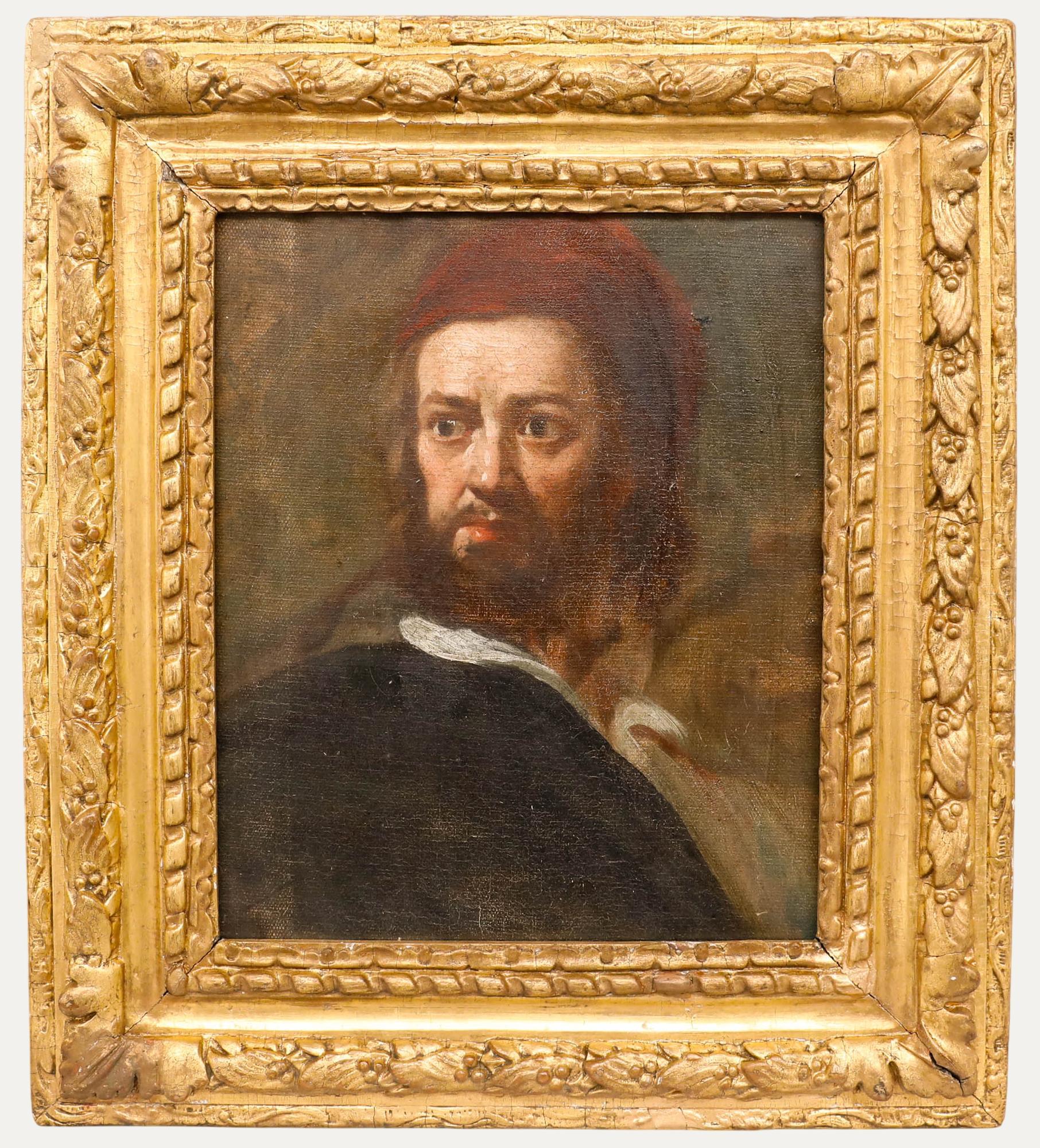 Unknown Portrait Painting - 18th Century Oil - Bust of A Man in Red Cap