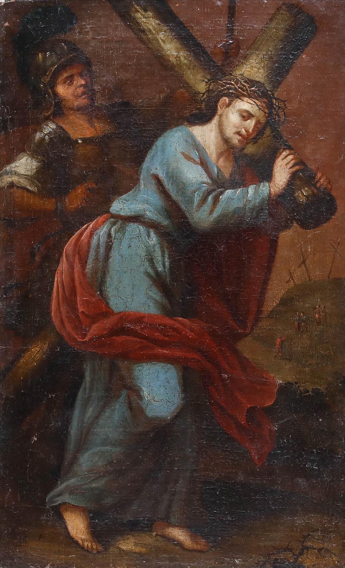 18th Century Oil - Christ Carrying the Cross - Painting by Unknown