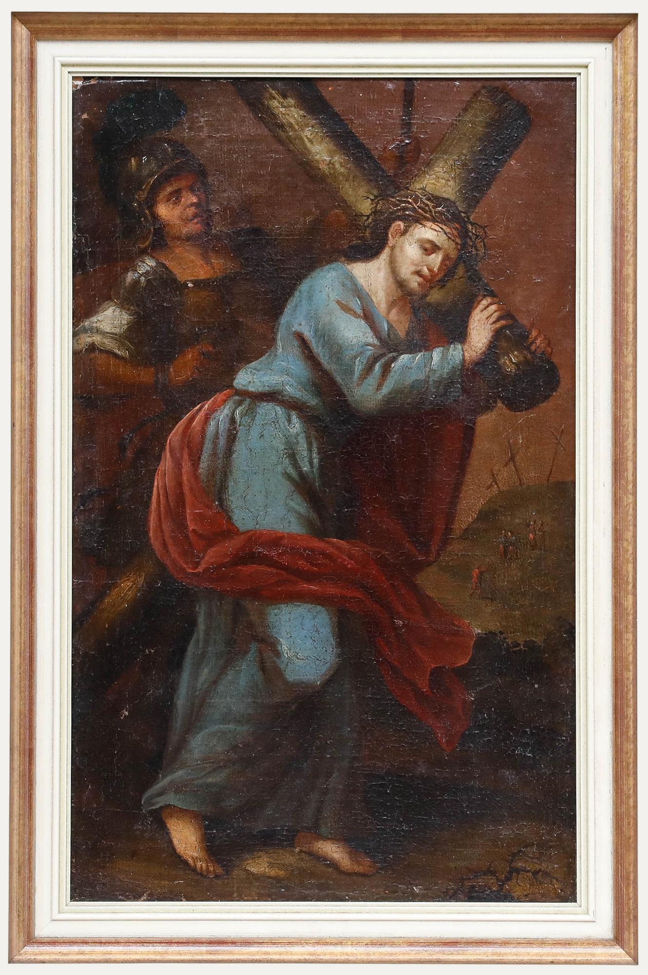 Unknown Figurative Painting - 18th Century Oil - Christ Carrying the Cross