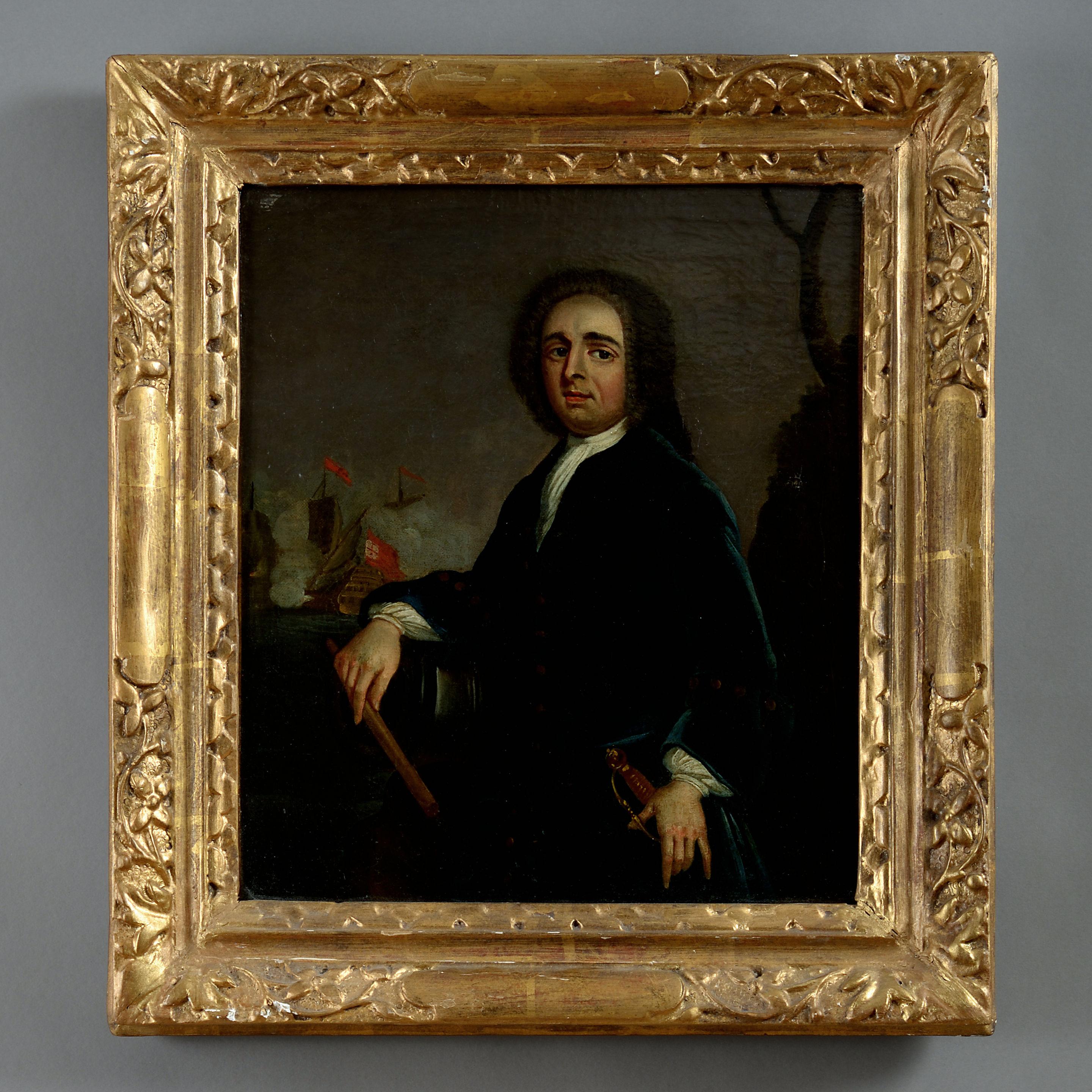 Unknown Portrait Painting - 18th Century Oil, English School, Portrait of Admiral Edward Vernon (1684-1757)