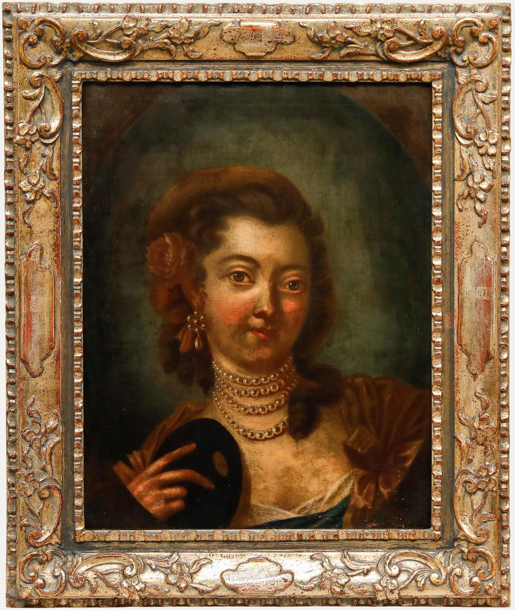 Portrait Painting di Unknown - Olio del XVIII secolo - Signora del lusso