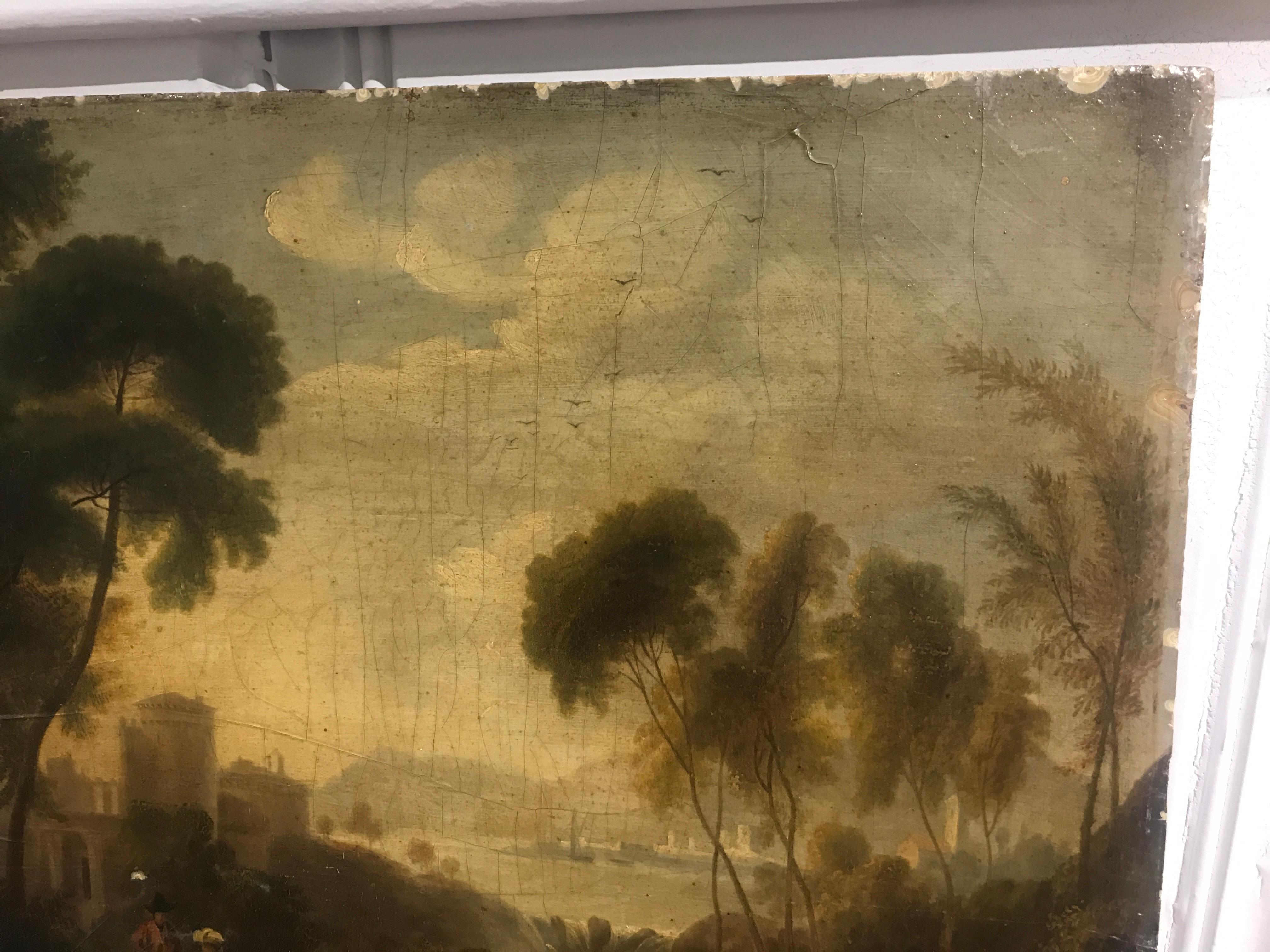 Peinture à l'huile sur panneau du 18ème siècle - Paysage italien peint à la lumière dorée 4