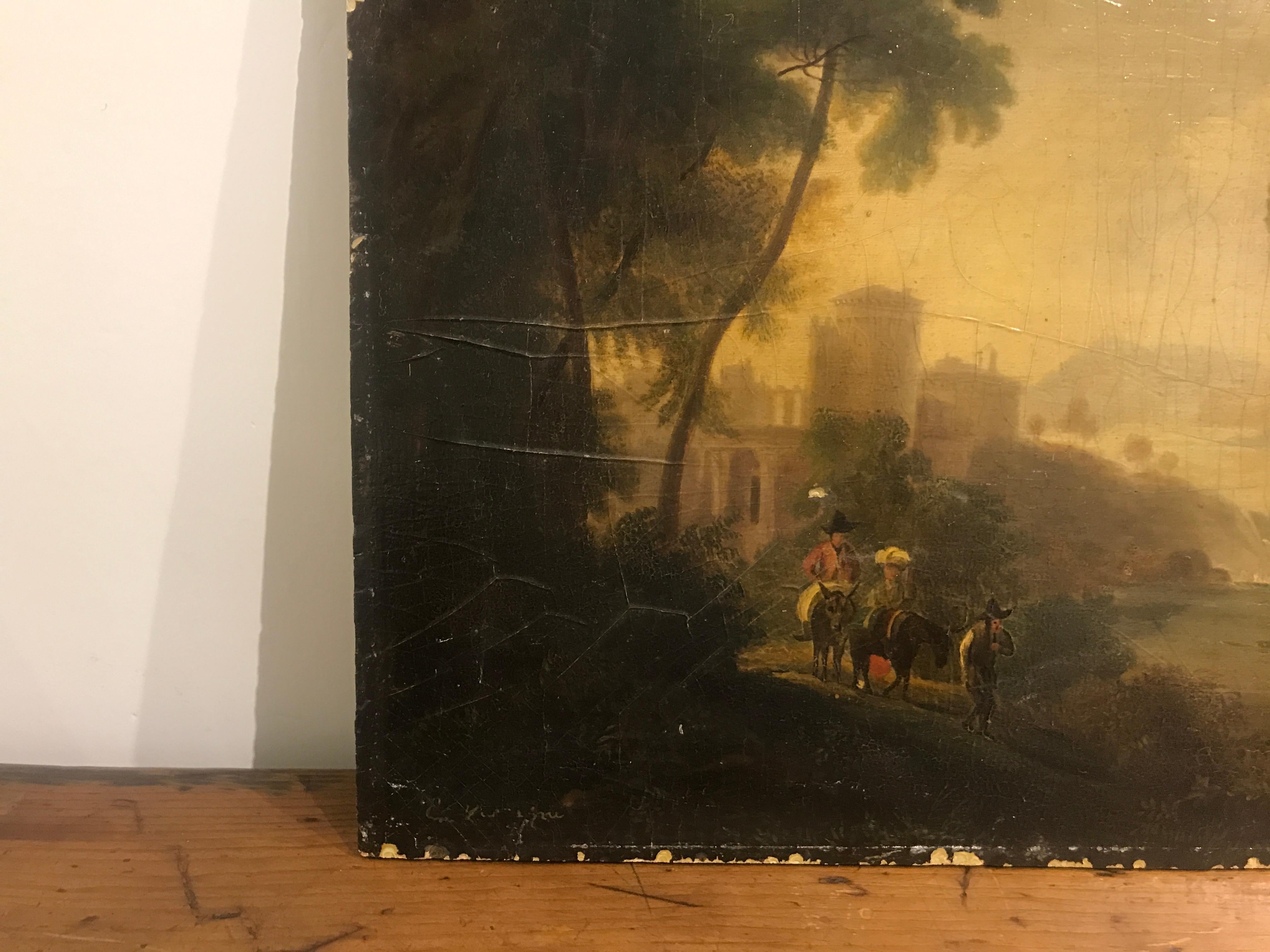 18th Century Oil on Board Italian Landscape Bathed in Golden Light Painting For Sale 3