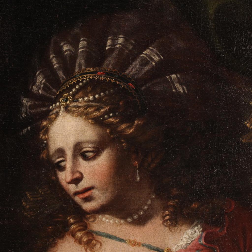 siglo XVIII Óleo sobre lienzo Pintura bíblica italiana Judith y Holofernes en venta 6