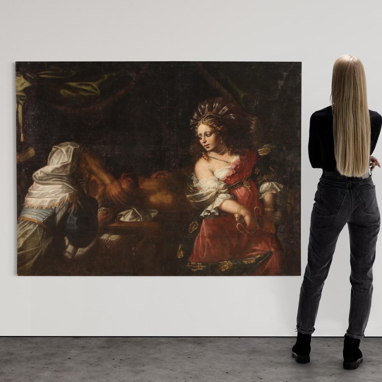 siglo XVIII Óleo sobre lienzo Pintura bíblica italiana Judith y Holofernes - Painting de Unknown