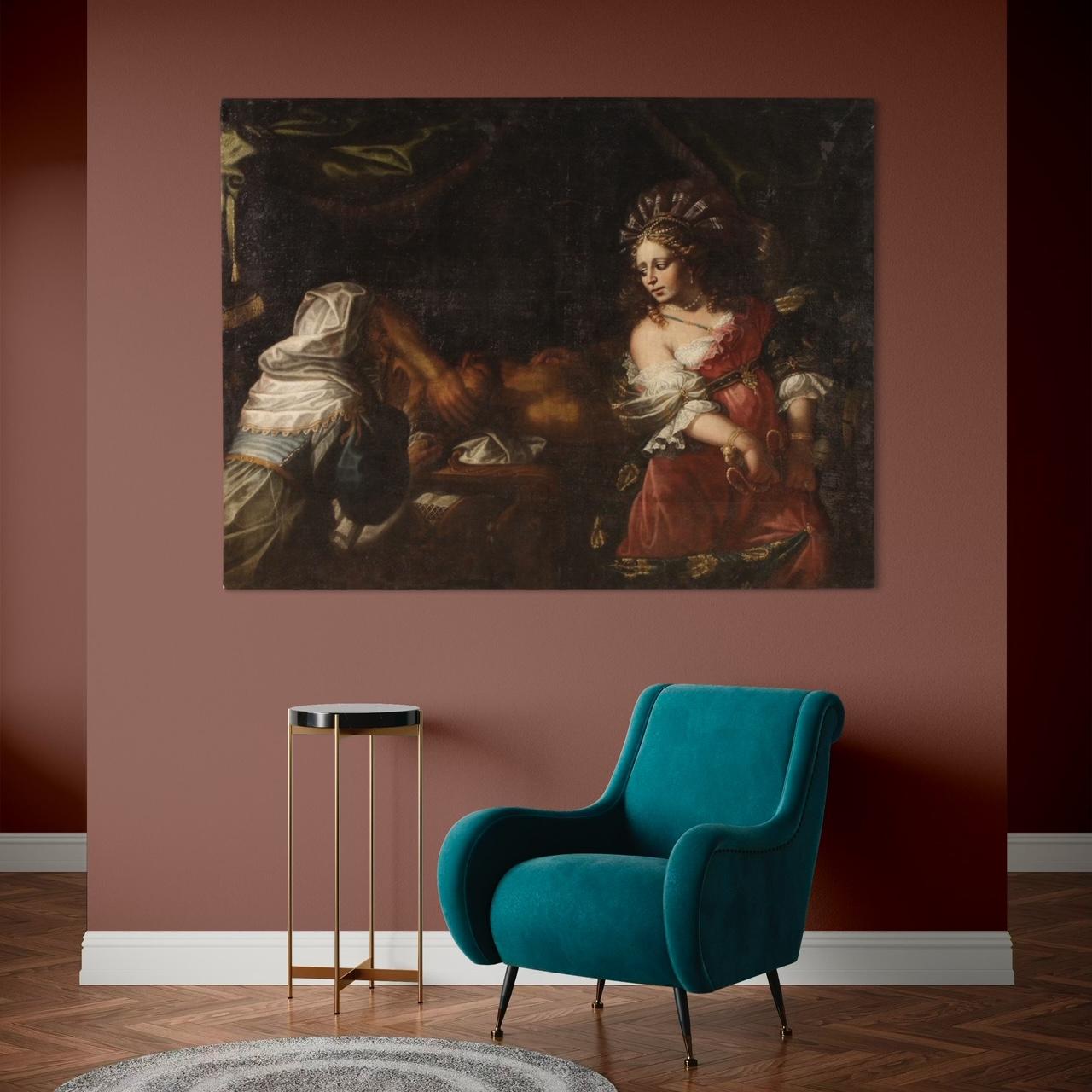 siglo XVIII Óleo sobre lienzo Pintura bíblica italiana Judith y Holofernes en venta 1