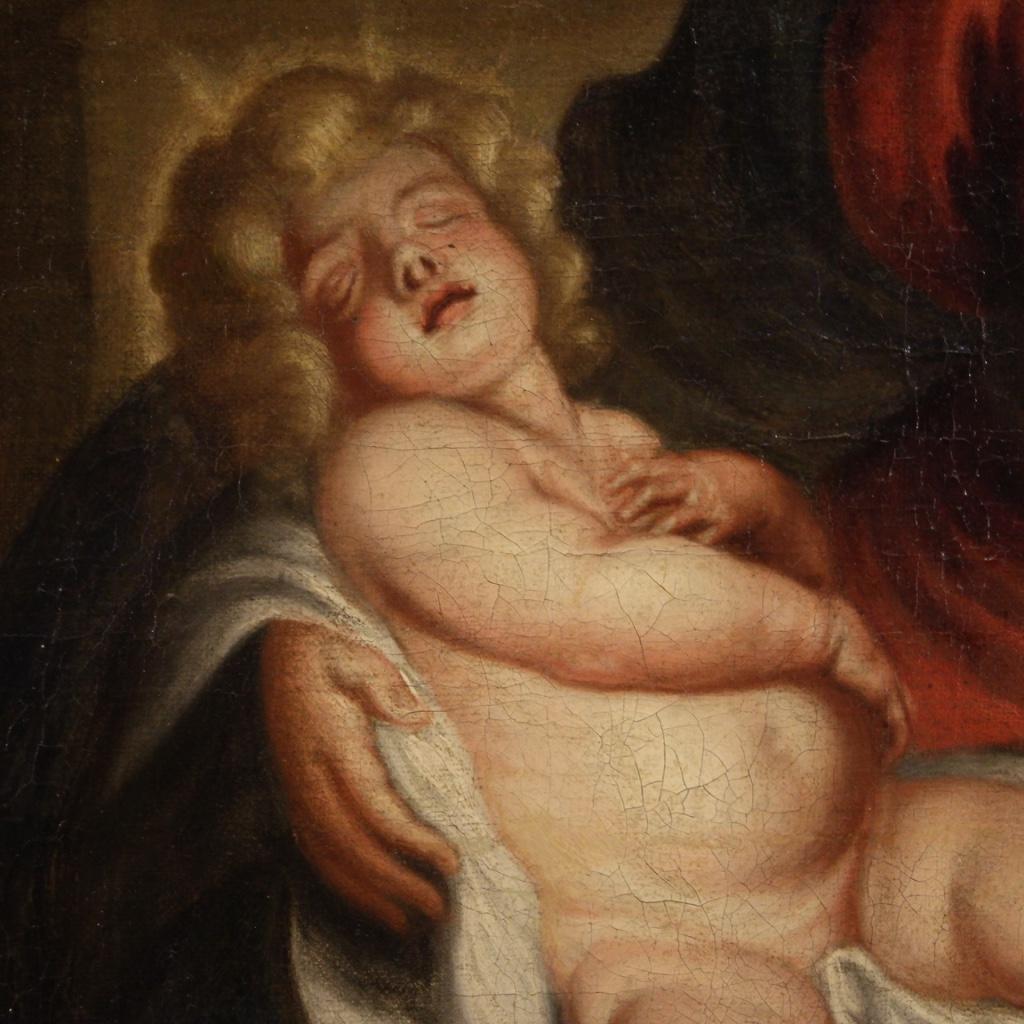 18. Jahrhundert Öl auf Leinwand Flämisch gerahmt Religiöse Malerei Heilige Familie, 1750 im Angebot 10
