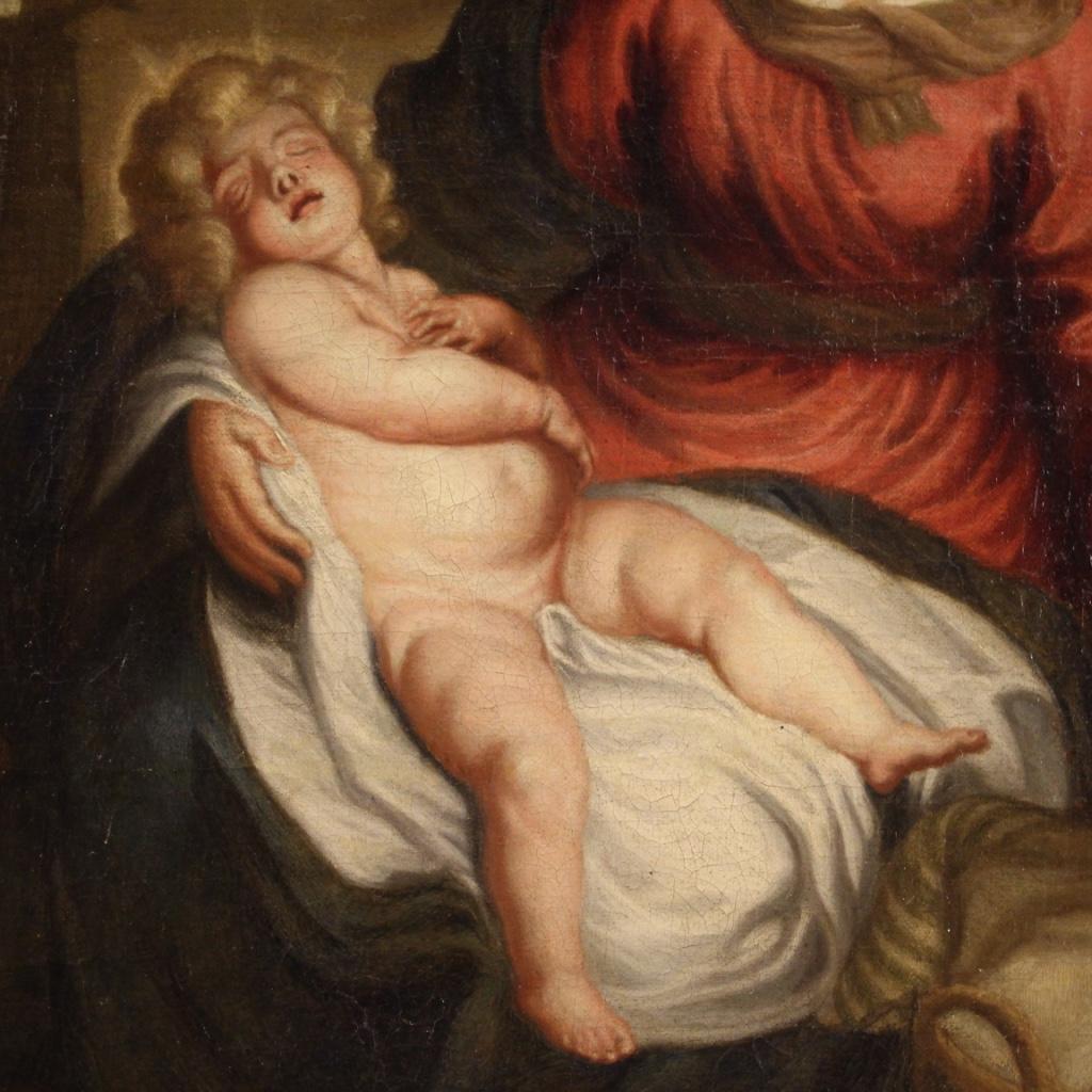 óleo sobre lienzo del siglo XVIII Pintura religiosa flamenca enmarcada Sagrada Familia, 1750 en venta 1