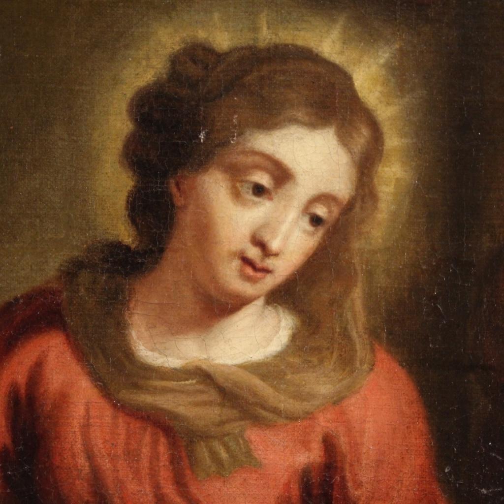 óleo sobre lienzo del siglo XVIII Pintura religiosa flamenca enmarcada Sagrada Familia, 1750 en venta 3