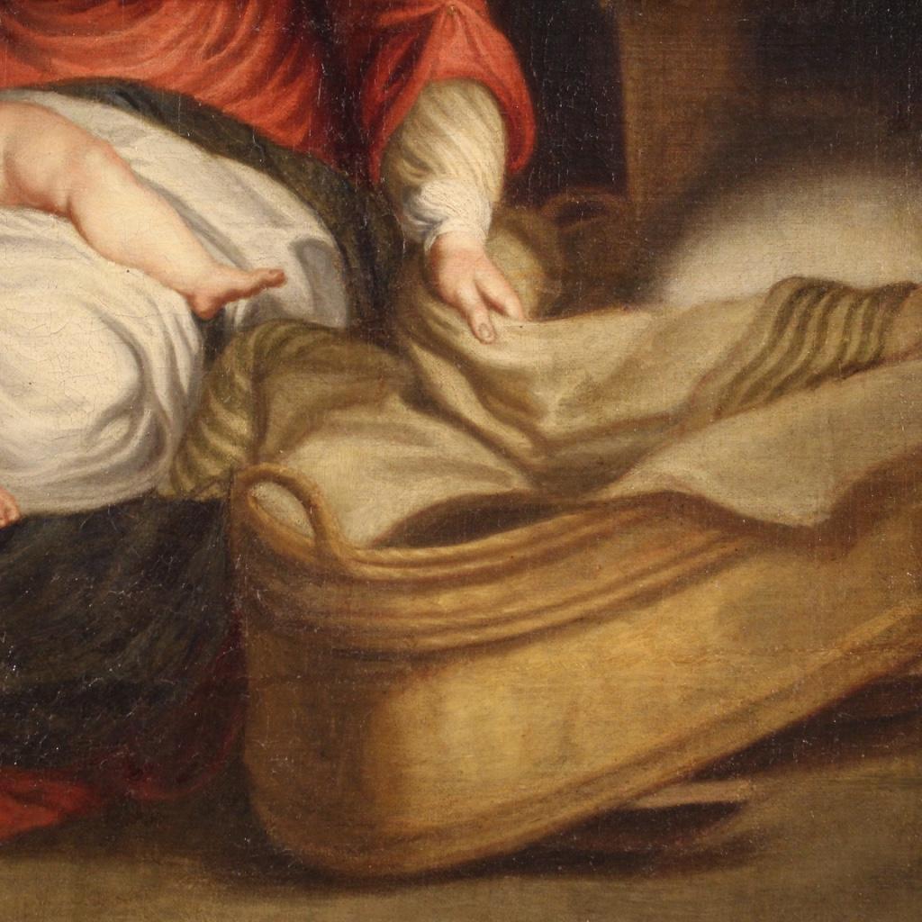óleo sobre lienzo del siglo XVIII Pintura religiosa flamenca enmarcada Sagrada Familia, 1750 en venta 4