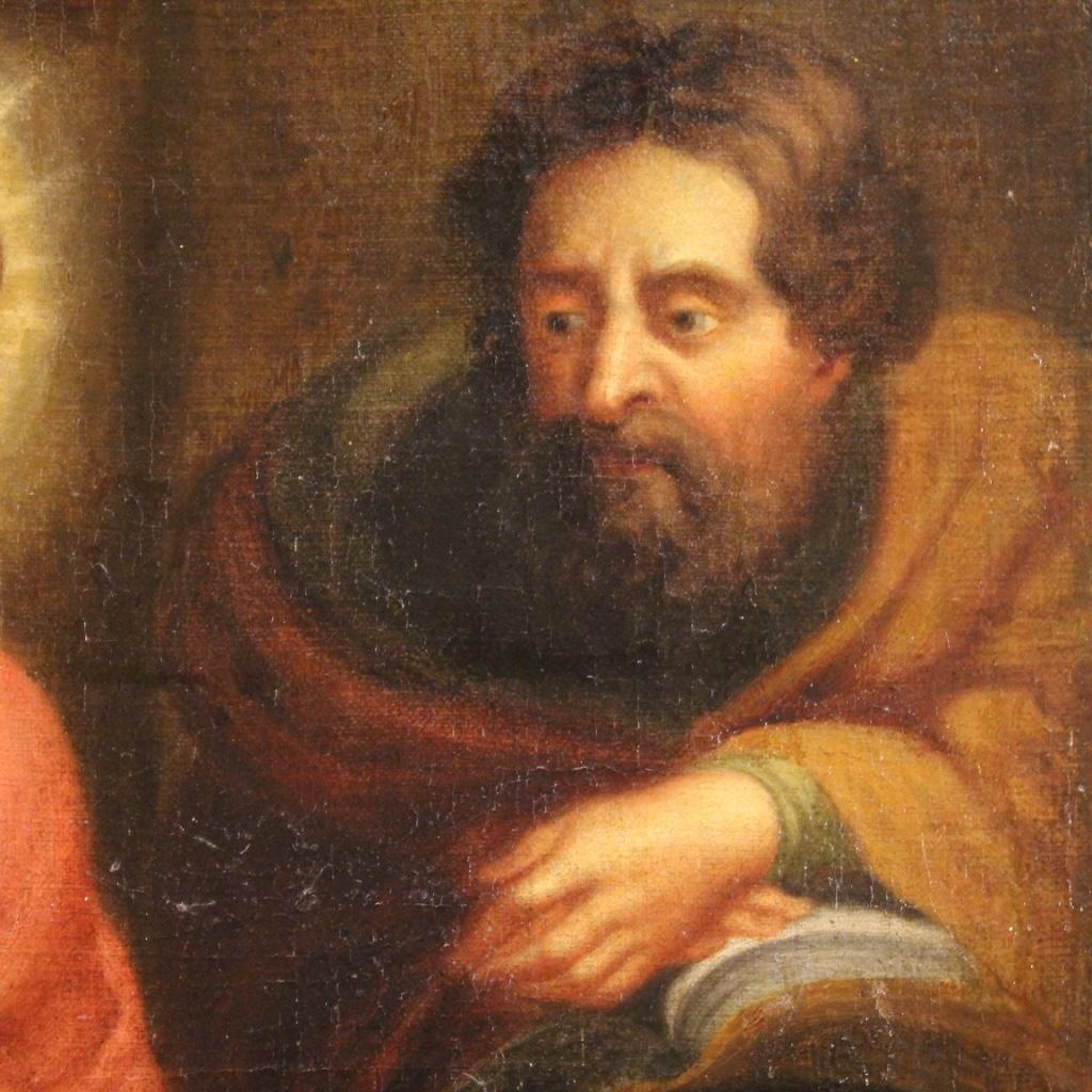 óleo sobre lienzo del siglo XVIII Pintura religiosa flamenca enmarcada Sagrada Familia, 1750 en venta 5