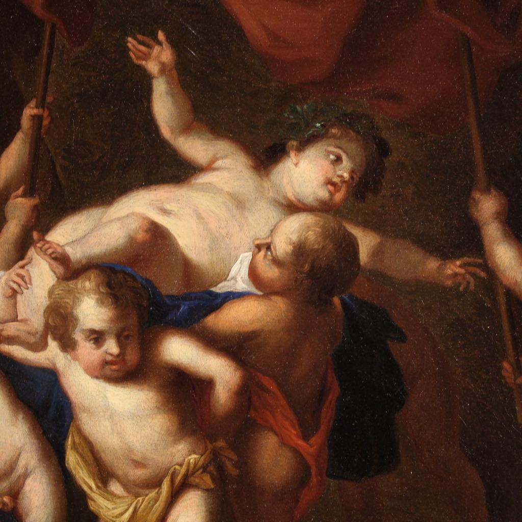 18th Century Oil on Canvas Flemish Painting Bacchanal, 1720 in vendita 7