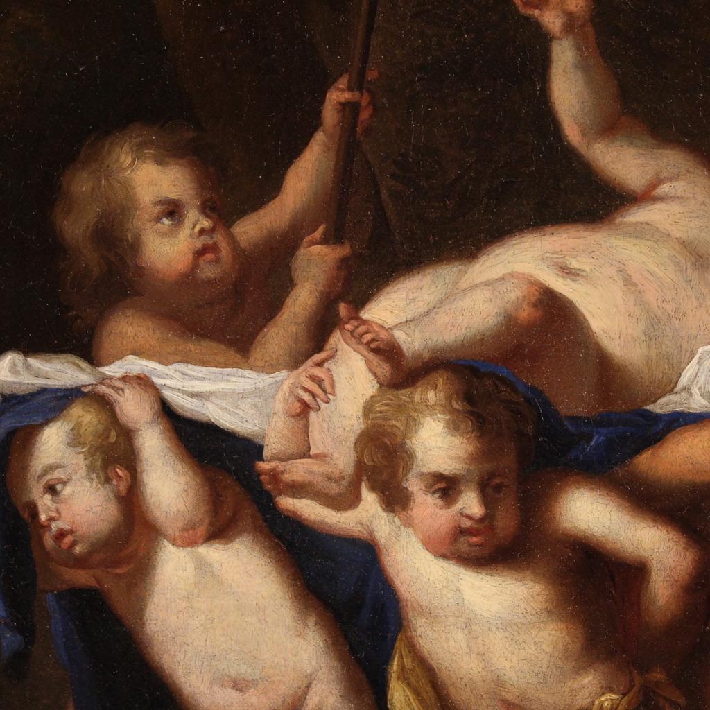 18th Century Oil on Canvas Flemish Painting Bacchanal, 1720 in vendita 12