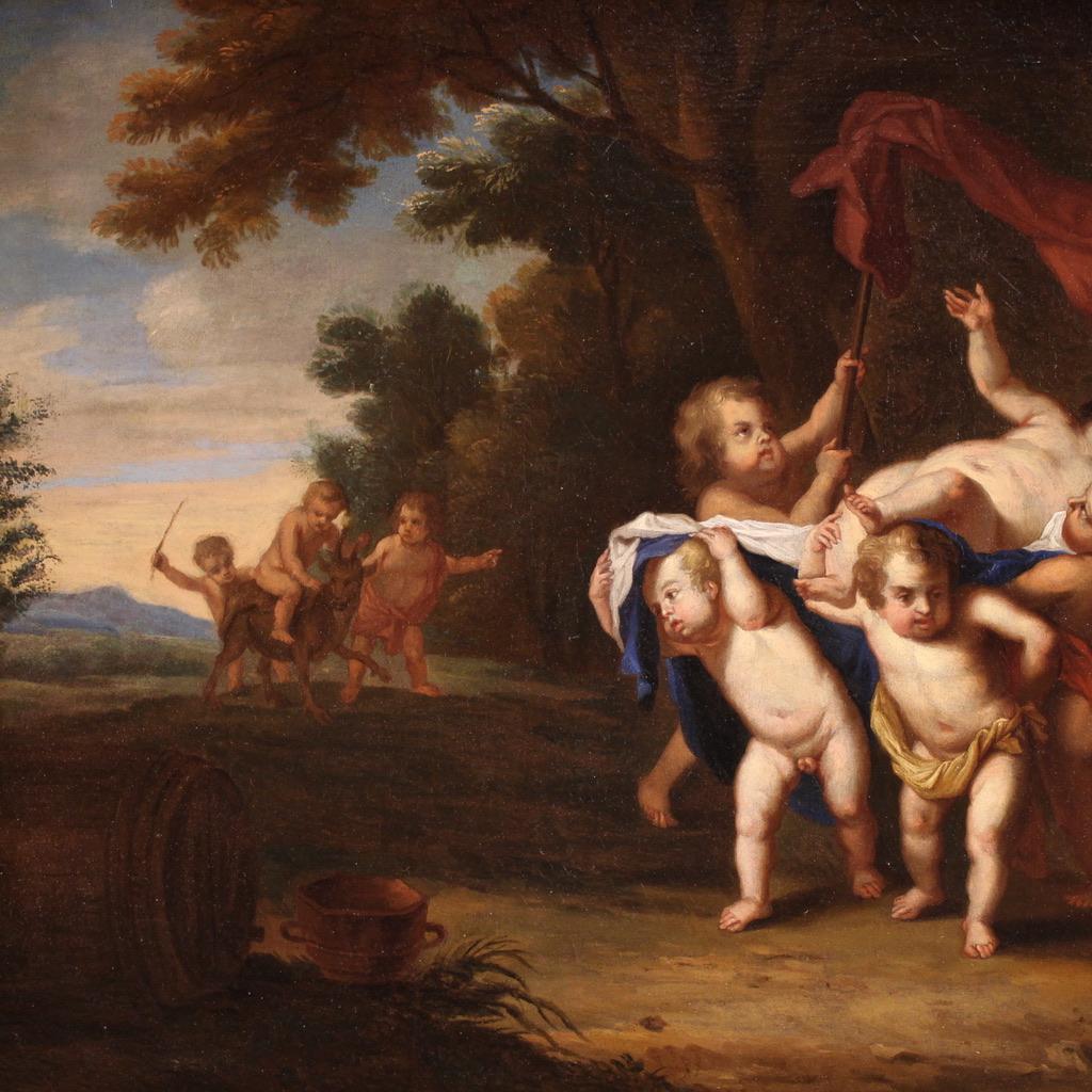 18th Century Oil on Canvas Flemish Painting Bacchanal, 1720 in vendita 1