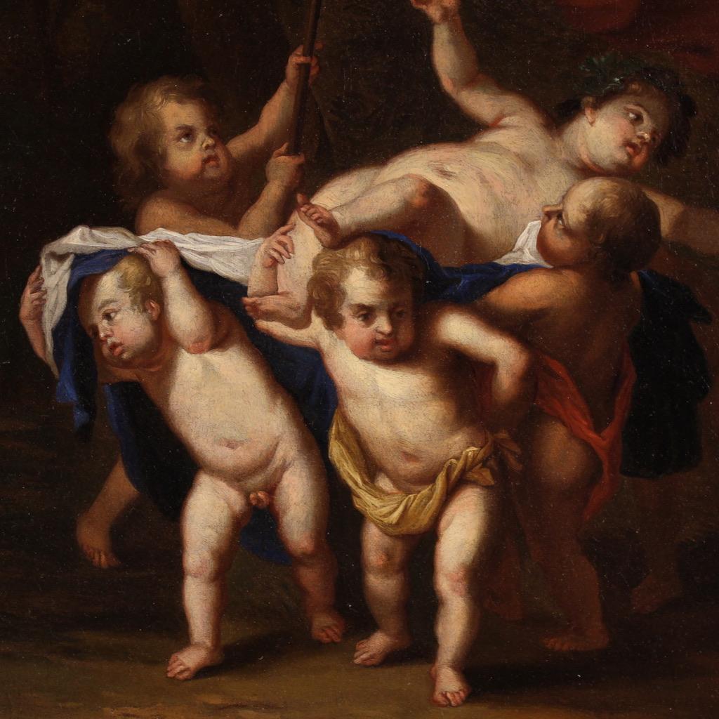 18th Century Oil on Canvas Flemish Painting Bacchanal, 1720 in vendita 3