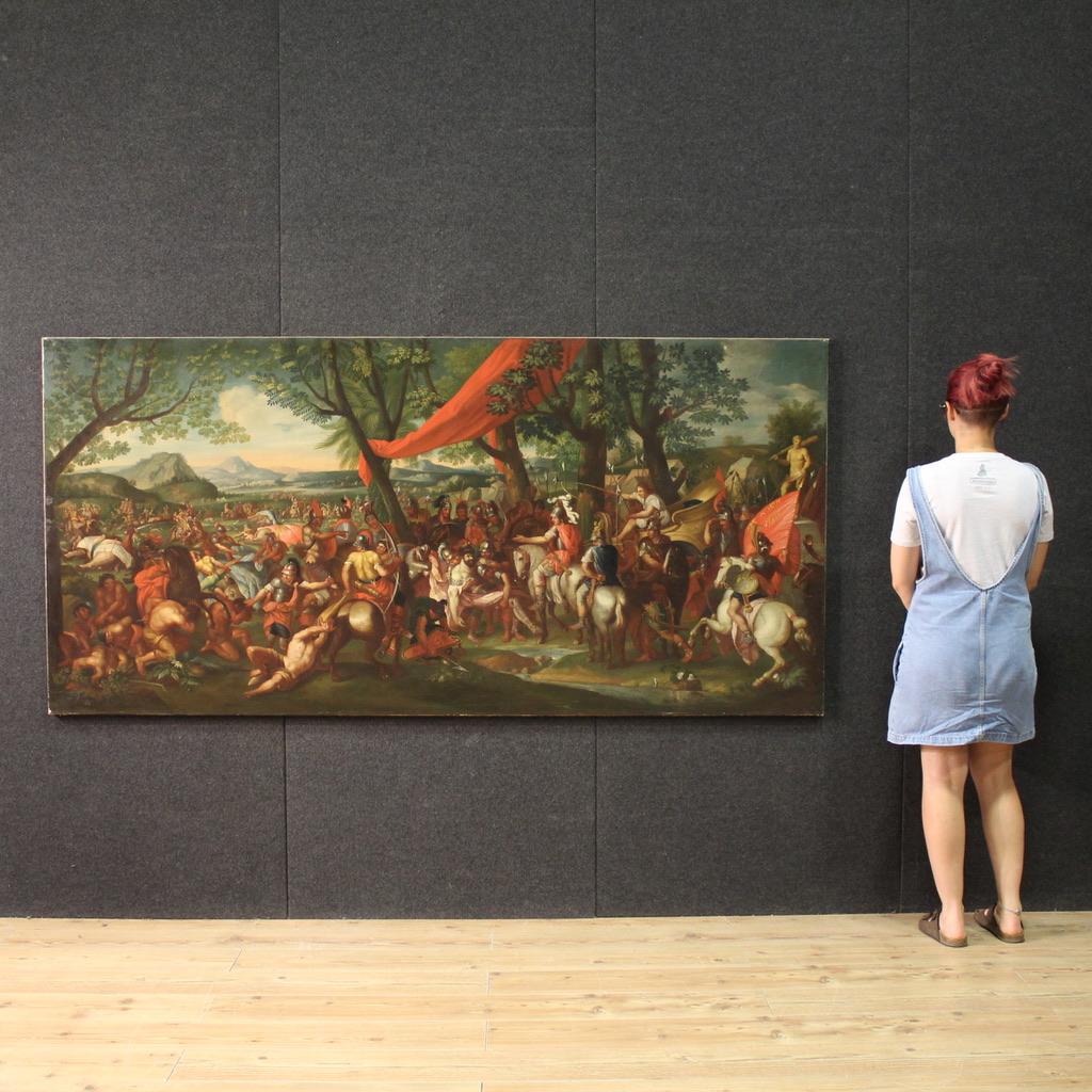 Monumental 18th-century French battle. Oil painting on canvas depicting the Battle of Hydaspes, in which Alexander the Great defeated the Indian king Porus. A painting of considerable size and extraordinary pictorial quality, the epic chaos of the